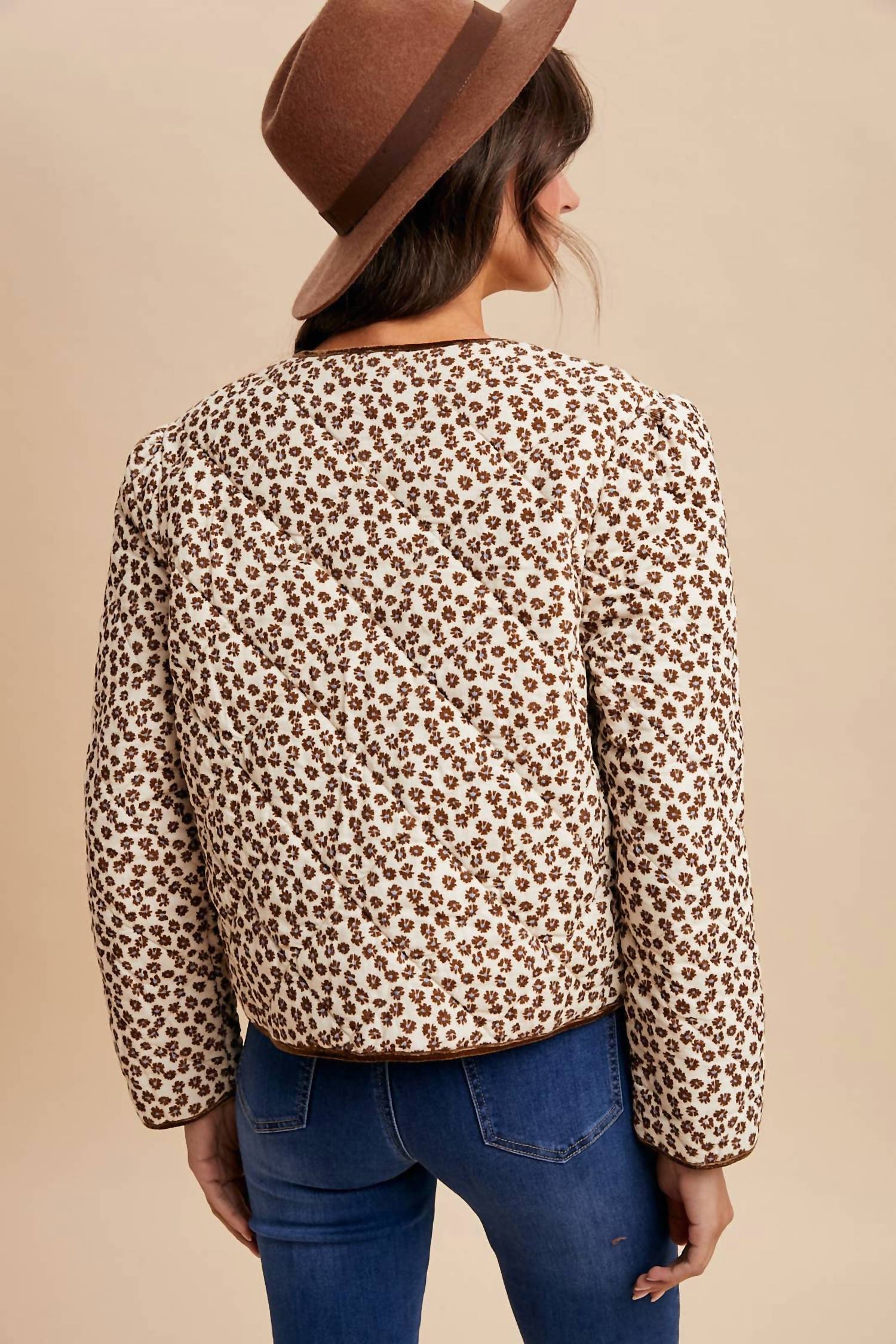 Palma Corduroy Quilted Ribbon Jacket In Crème Multi