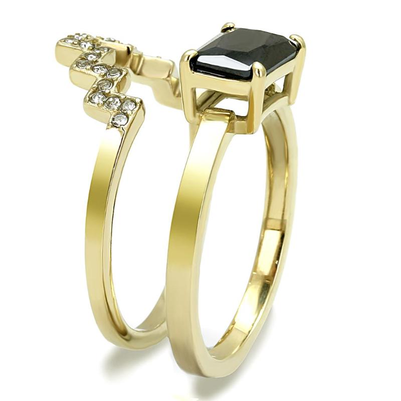 IP Gold(Ion Plating) Stainless Steel Ring with AAA Grade CZ in Black Diamond