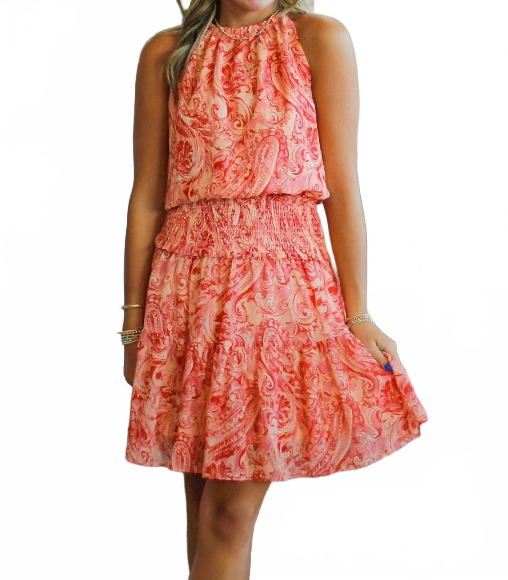 Smocked Waist Dress In Red Paisley