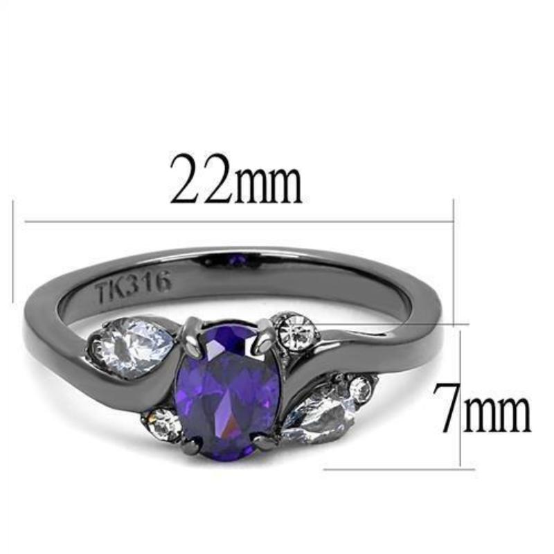 IP Light Black Stainless Steel Ring with AAA Grade CZ in Tanzanite