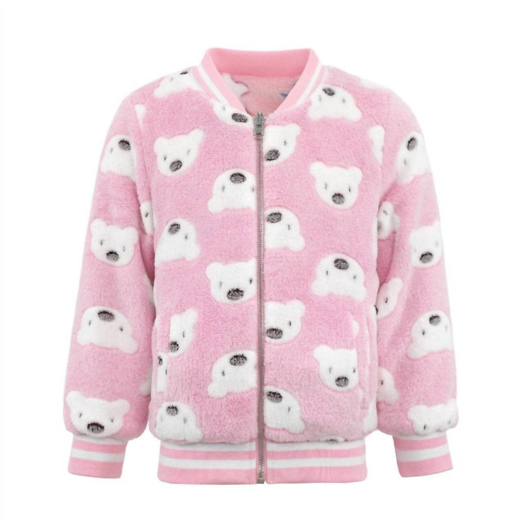 Kid's Fuzzy Reversible Bomber Jacket In Pink