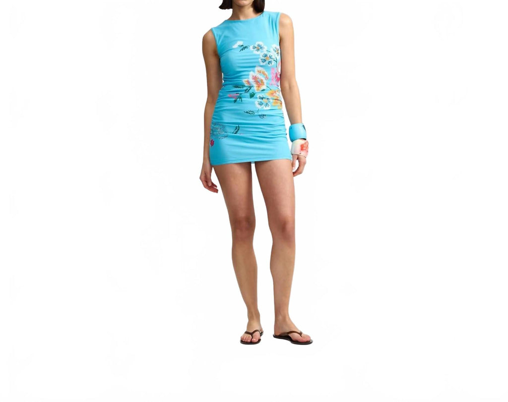 Ariel Mesh Mini Dress In Caribbean Bouquet