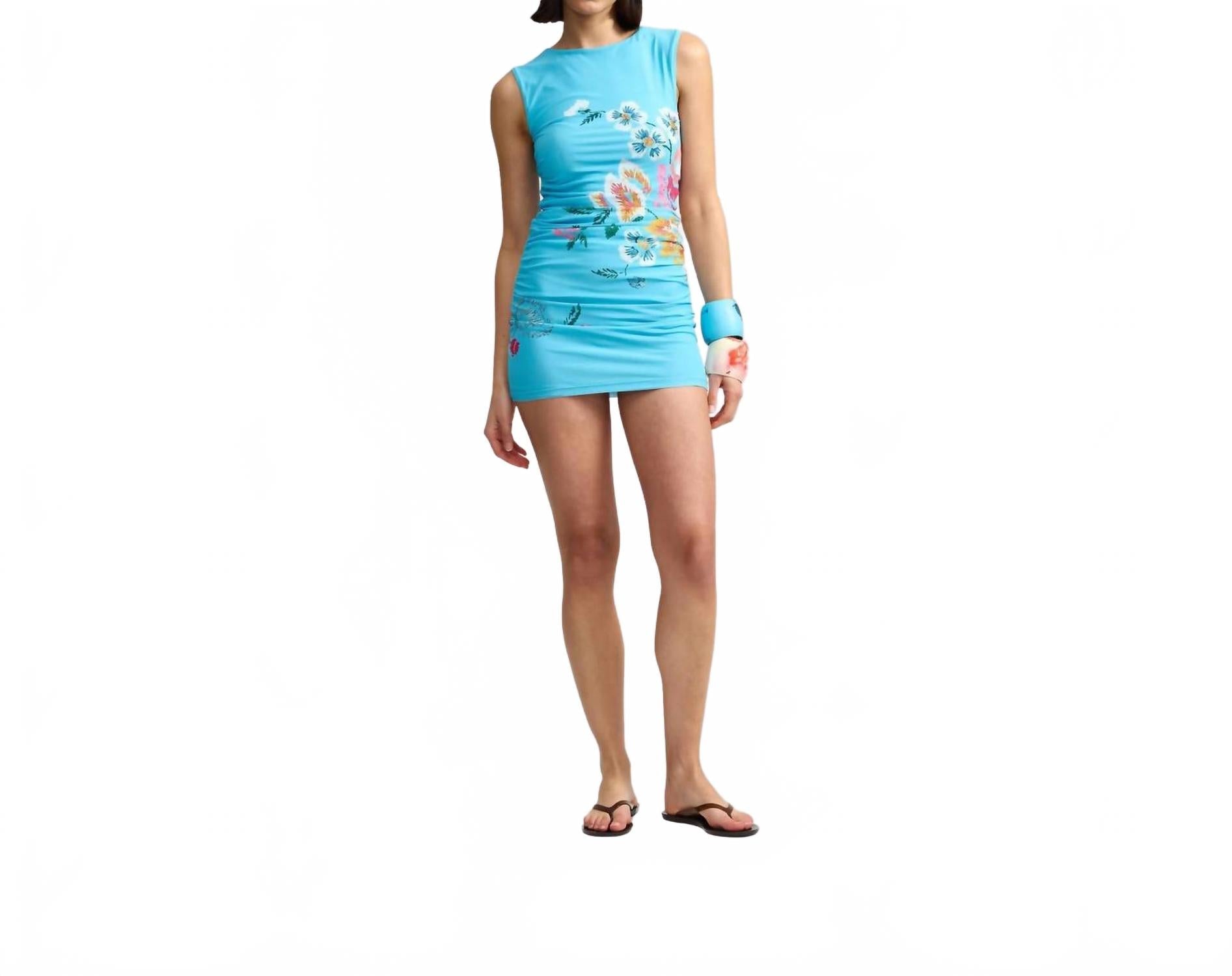 Ariel Mesh Mini Dress In Caribbean Bouquet
