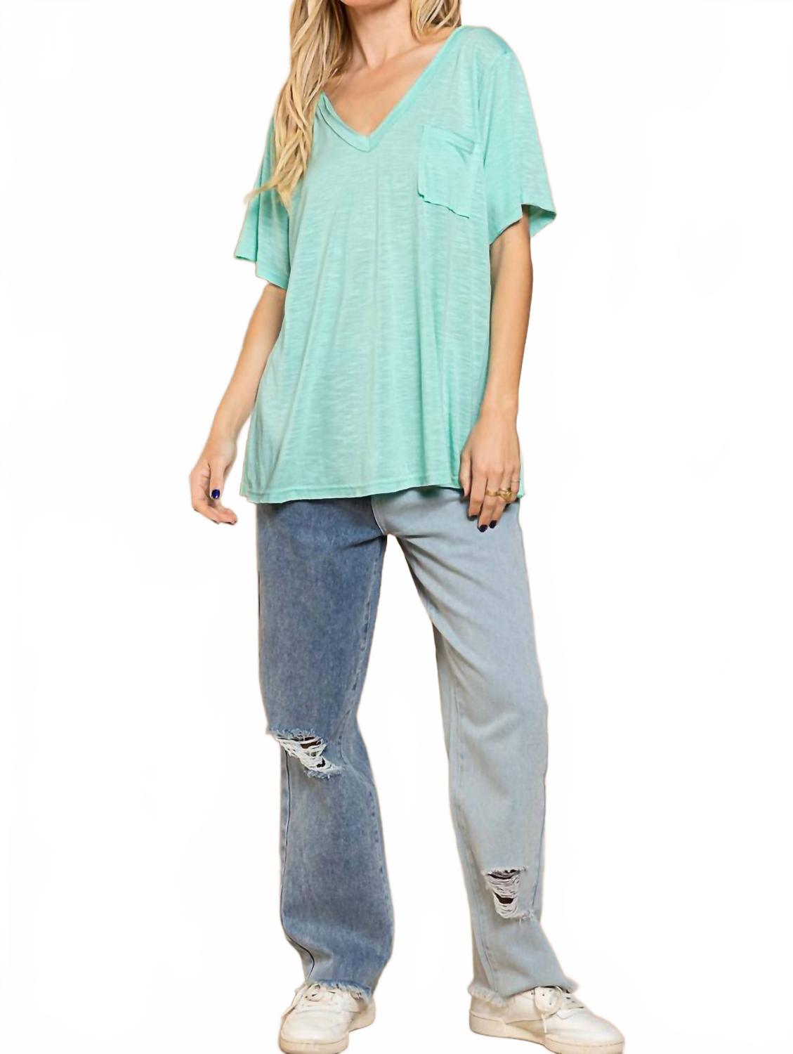 Basic And Soft Slub V Neckline Tee In Paradise Mint