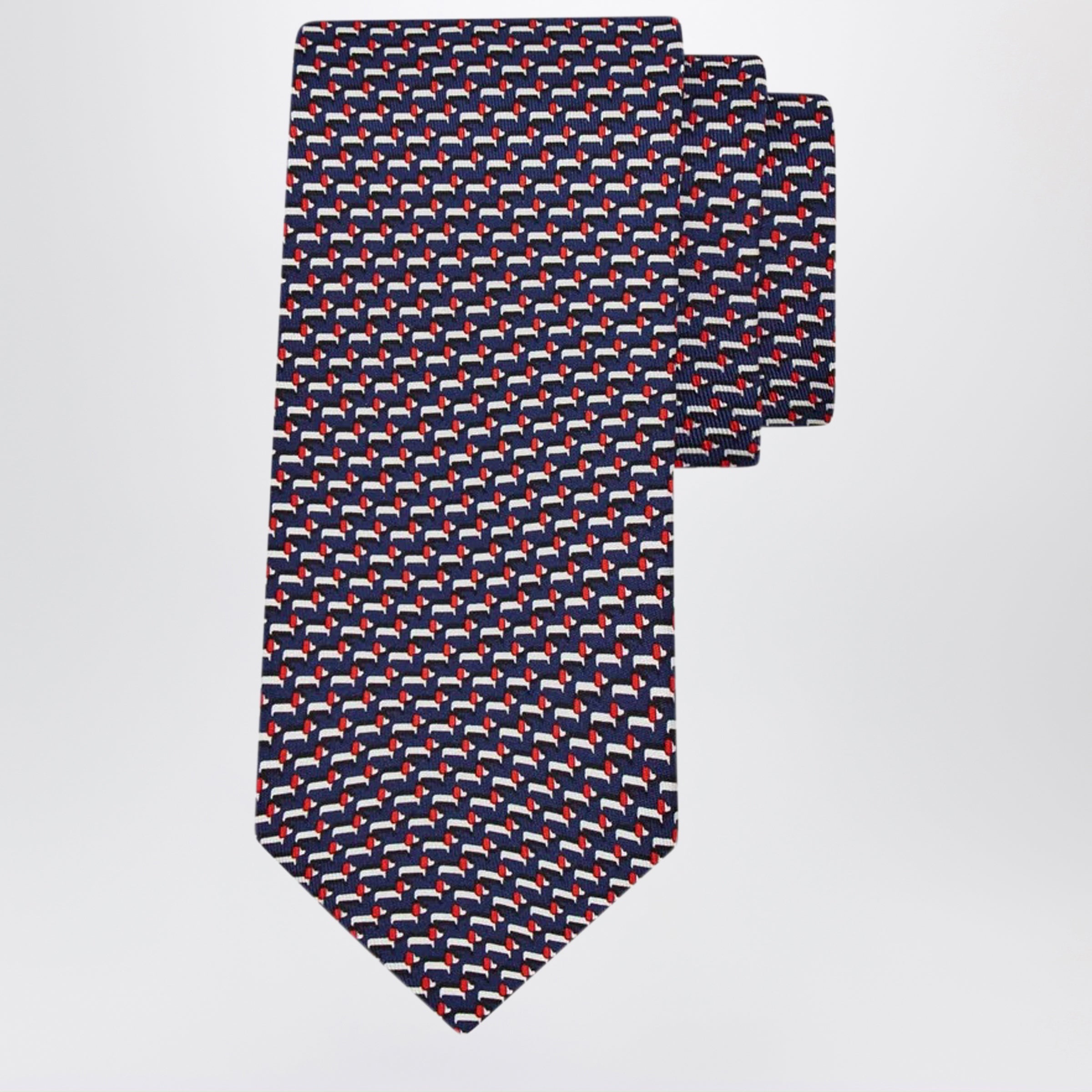 Ferragamo Navy Blue/Red Dachshund Print Silk Tie Men
