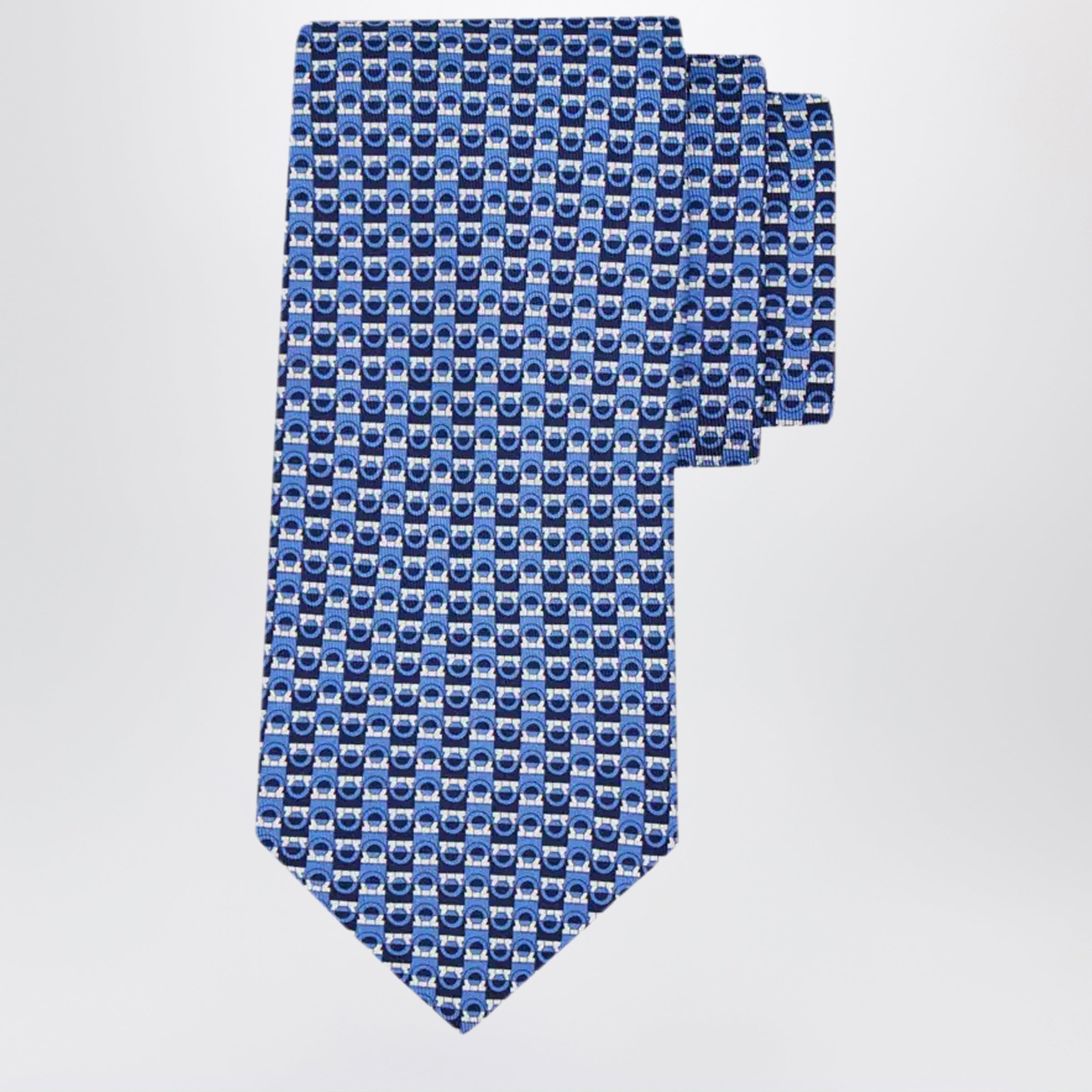 Ferragamo Blue/Light Blue Gancini Print Silk Tie Men