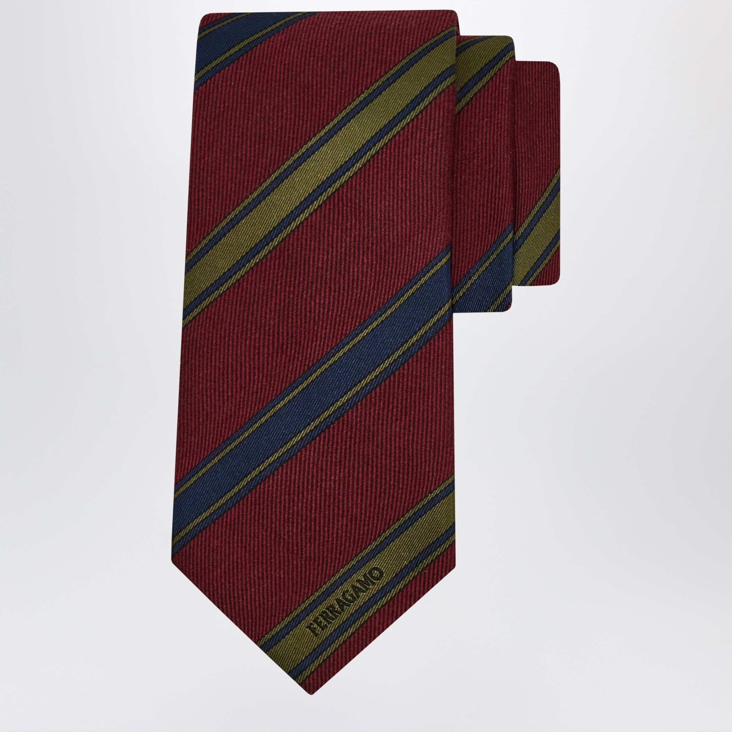 Ferragamo Bordeaux/Red Regimental Jacquard Tie Men