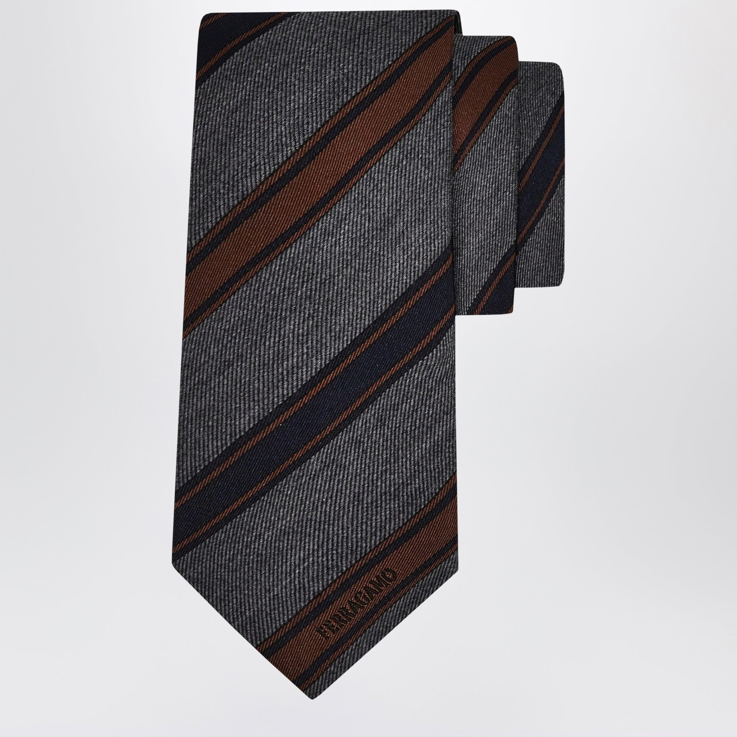 Ferragamo Grey/Bordeaux Regimental Jacquard Tie Men