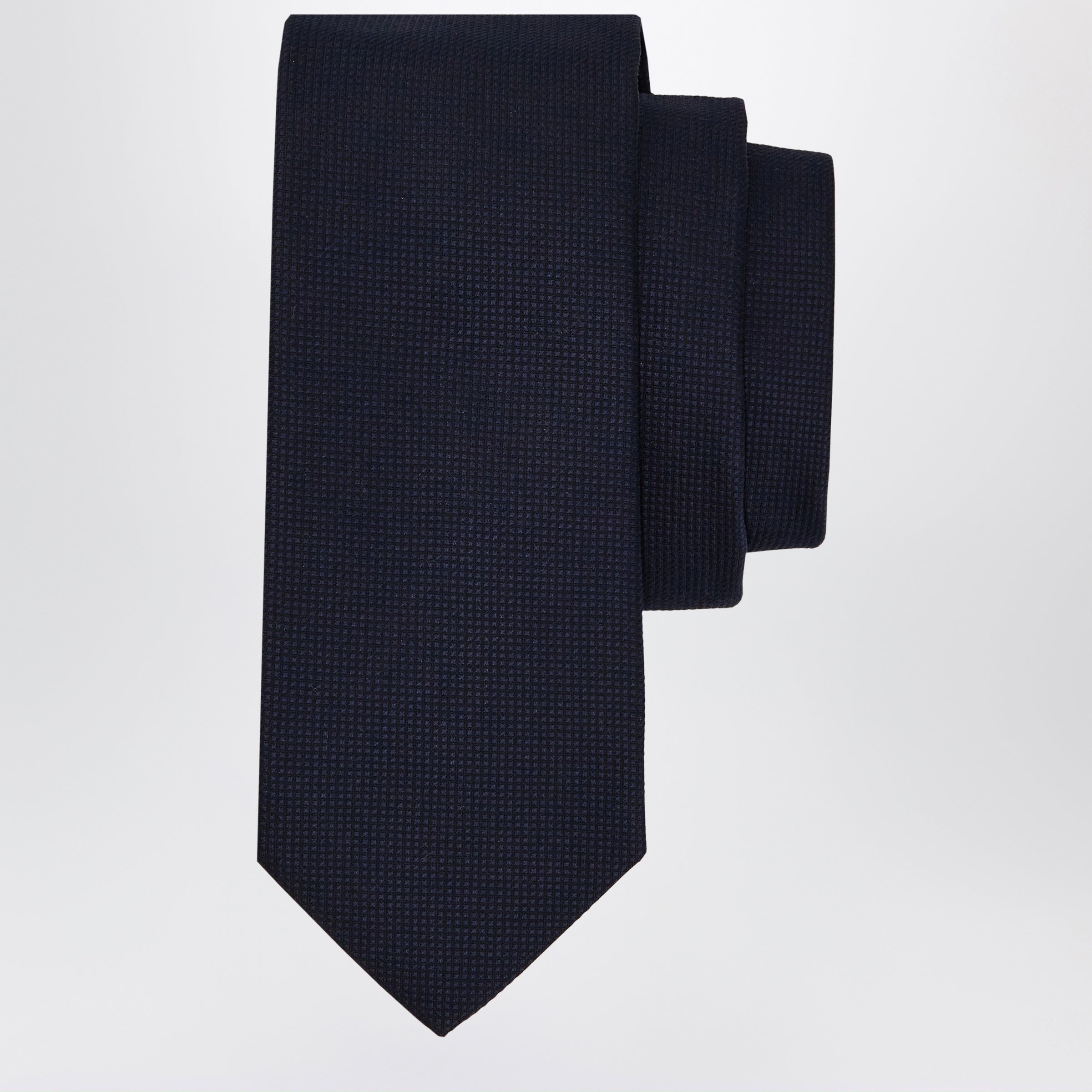 Ferragamo Navy Blue Silk And Cotton Pique Tie Men
