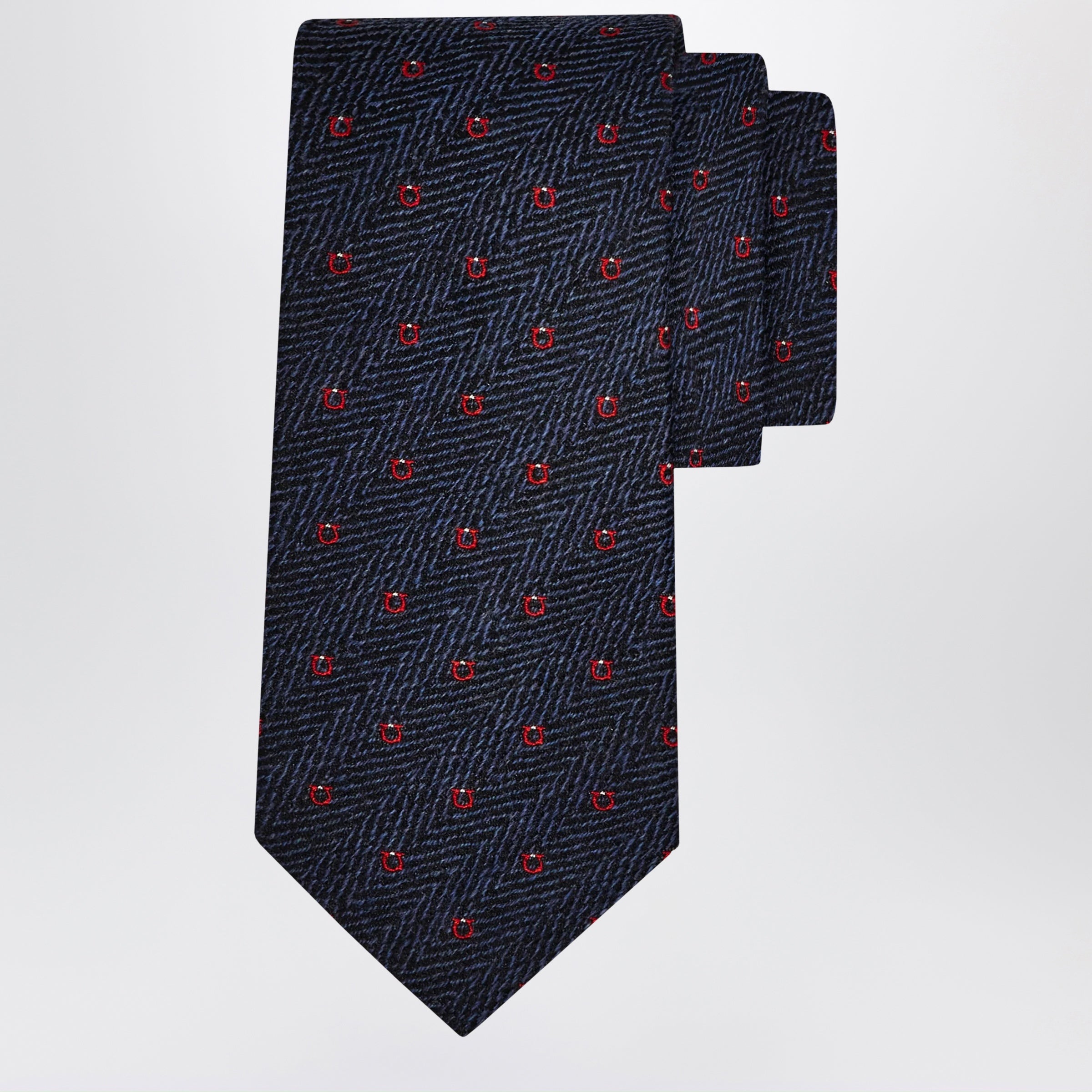 Ferragamo Navy Blue/Red Gancini Chevron Tie Men