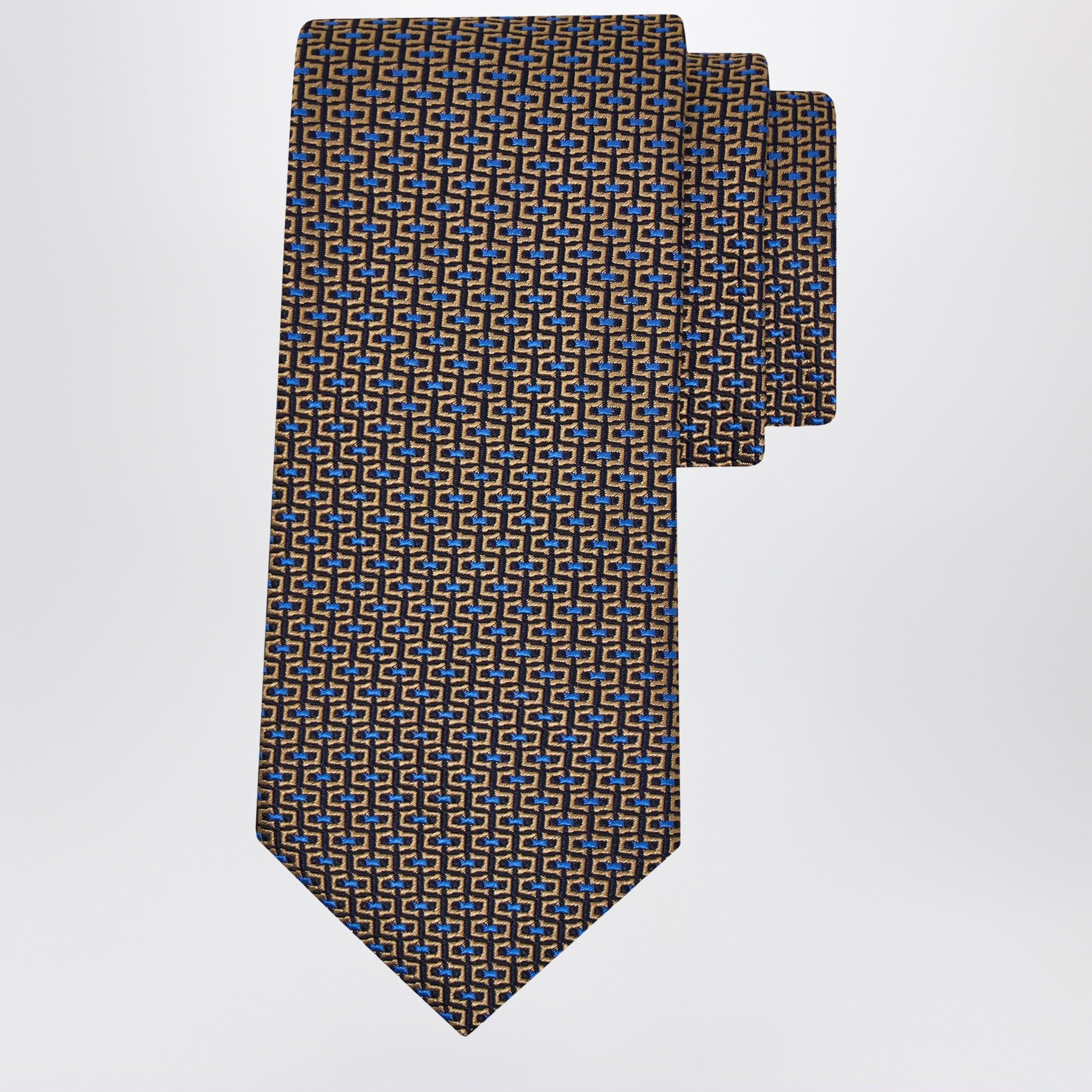 Ferragamo Gold/Blue Gancini Jacquard Tie Men