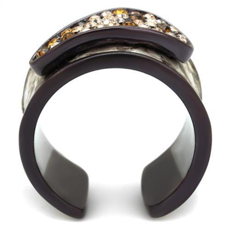 IP Dark Brown (IP coffee) Stainless Steel Ring with Top Grade Crystal in Multi Color