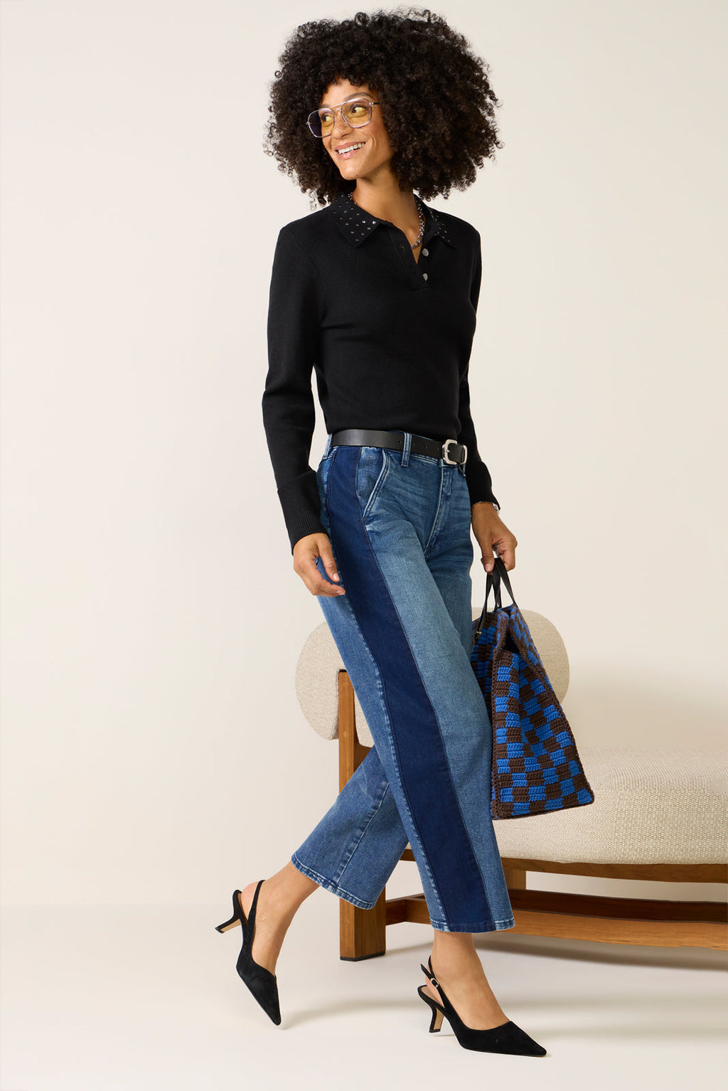 Women's Matty Studded Collar Polo Sweater Top