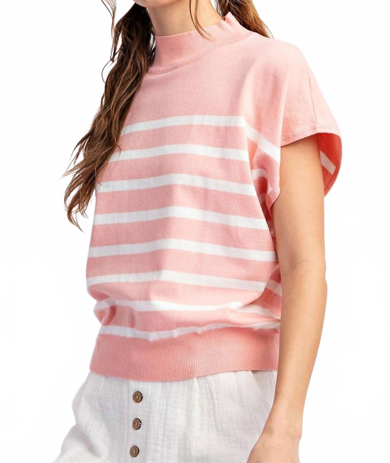 Preppy Chic Mock Neck Sweater Top In Pink