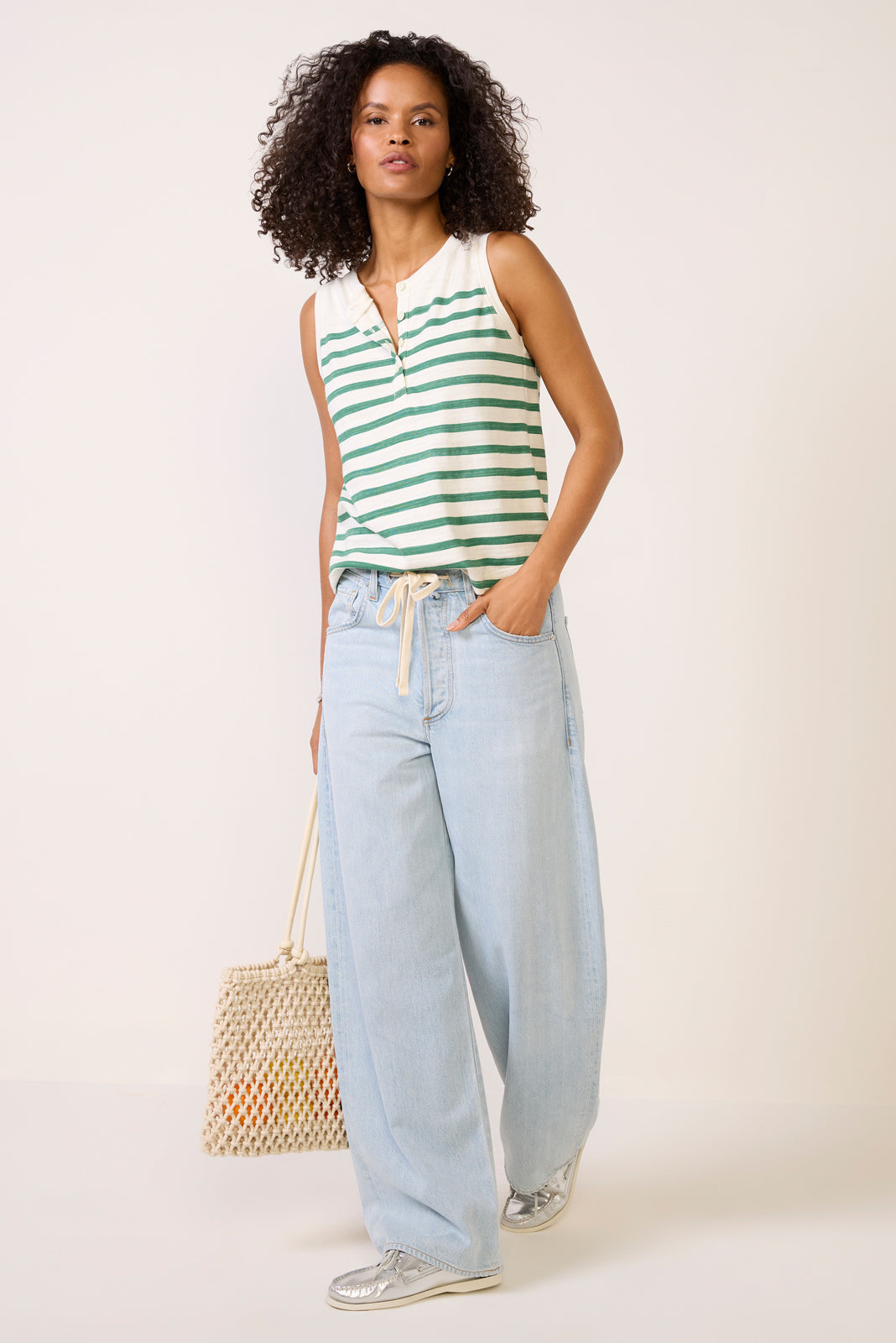 Women's Esme Striped Henley Tank Top