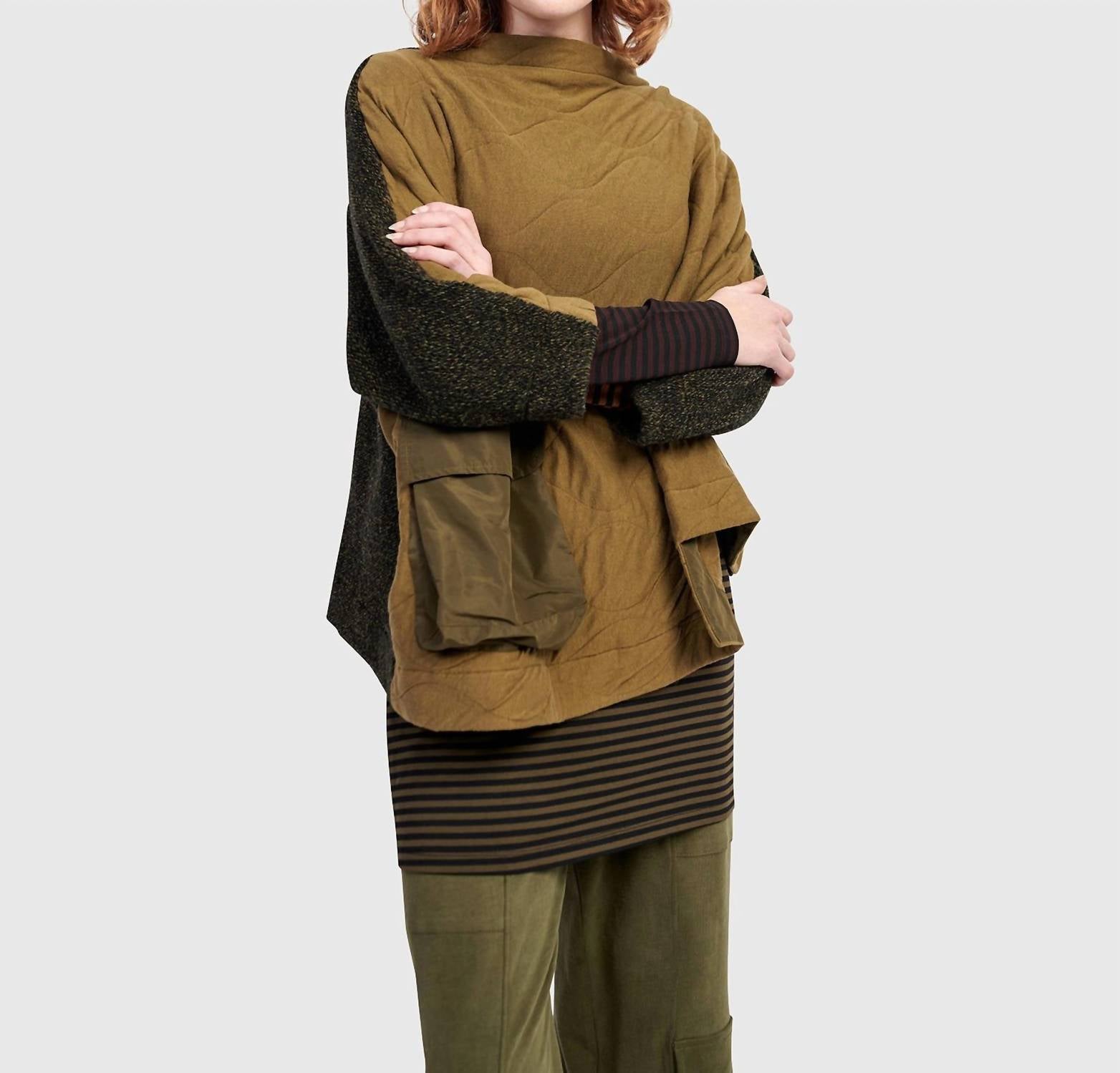 Urban Sah Quilted Pullover Sweater In Khaki