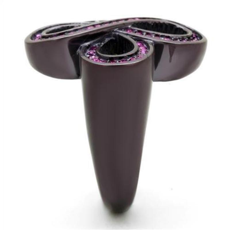IP Dark Brown (IP coffee) Stainless Steel Ring with Top Grade Crystal in Fuchsia