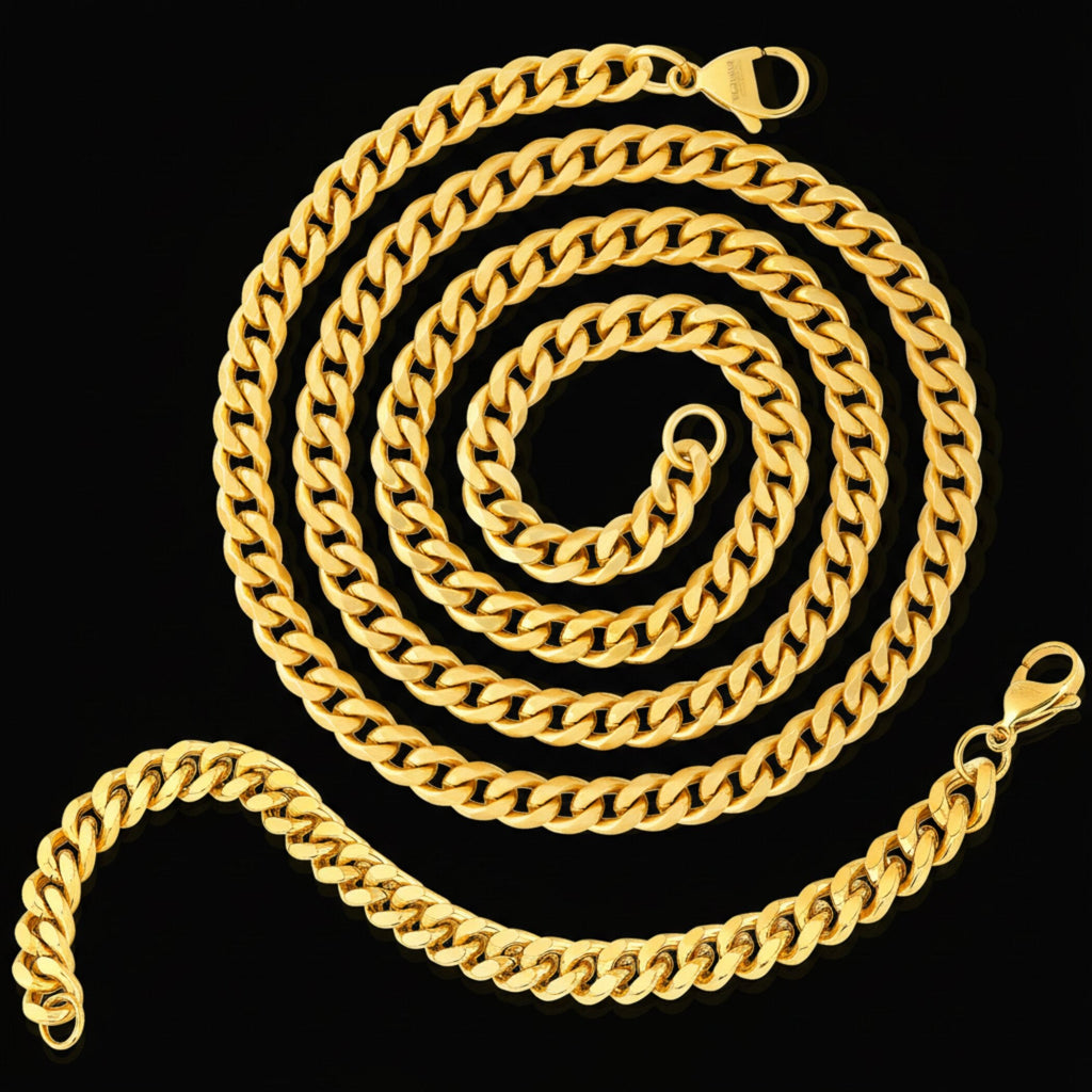 Crucible Jewelry Curb Bracelet and Necklace Gold Chain Set