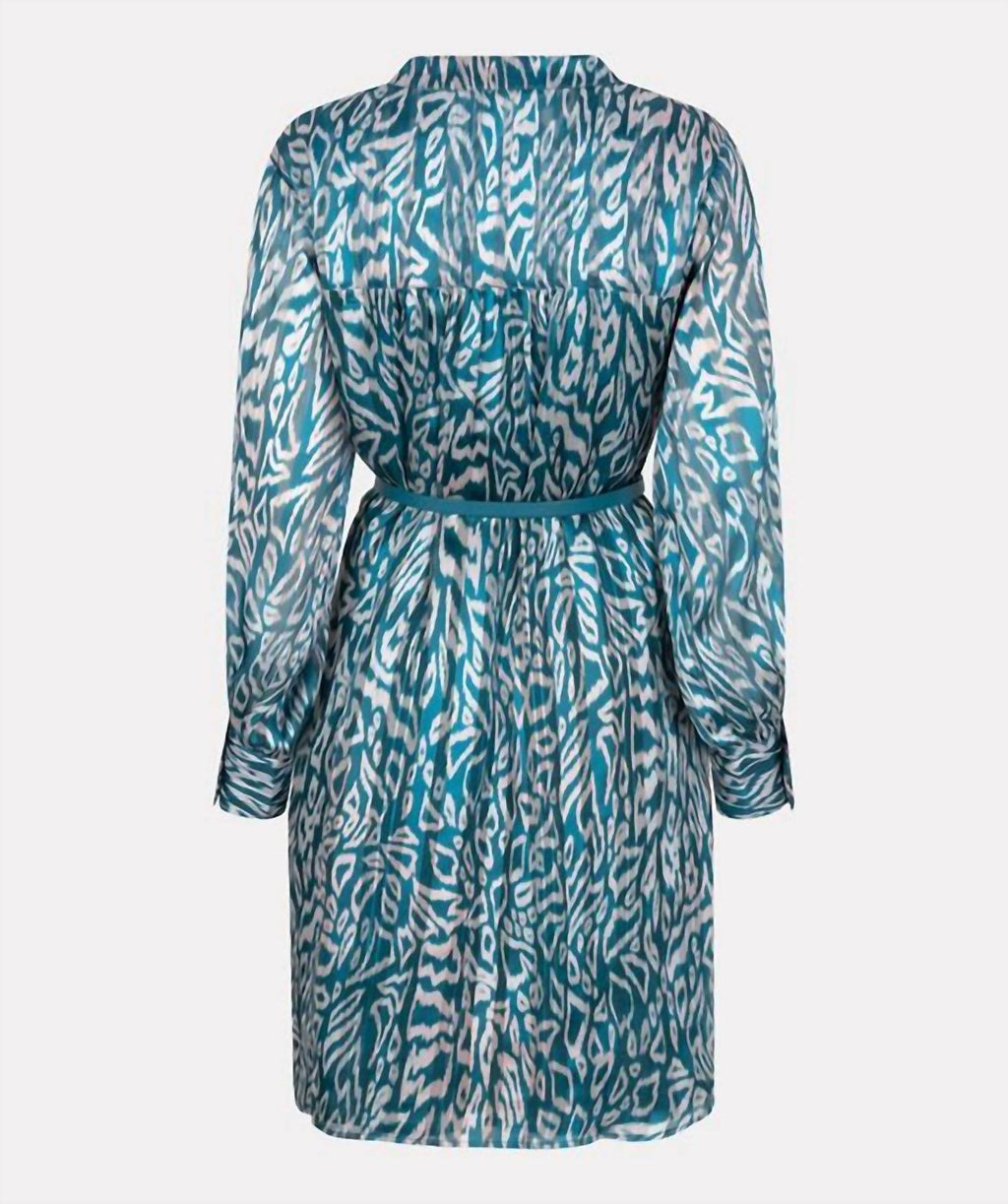 Long Sleeve Printed Dress In Teal