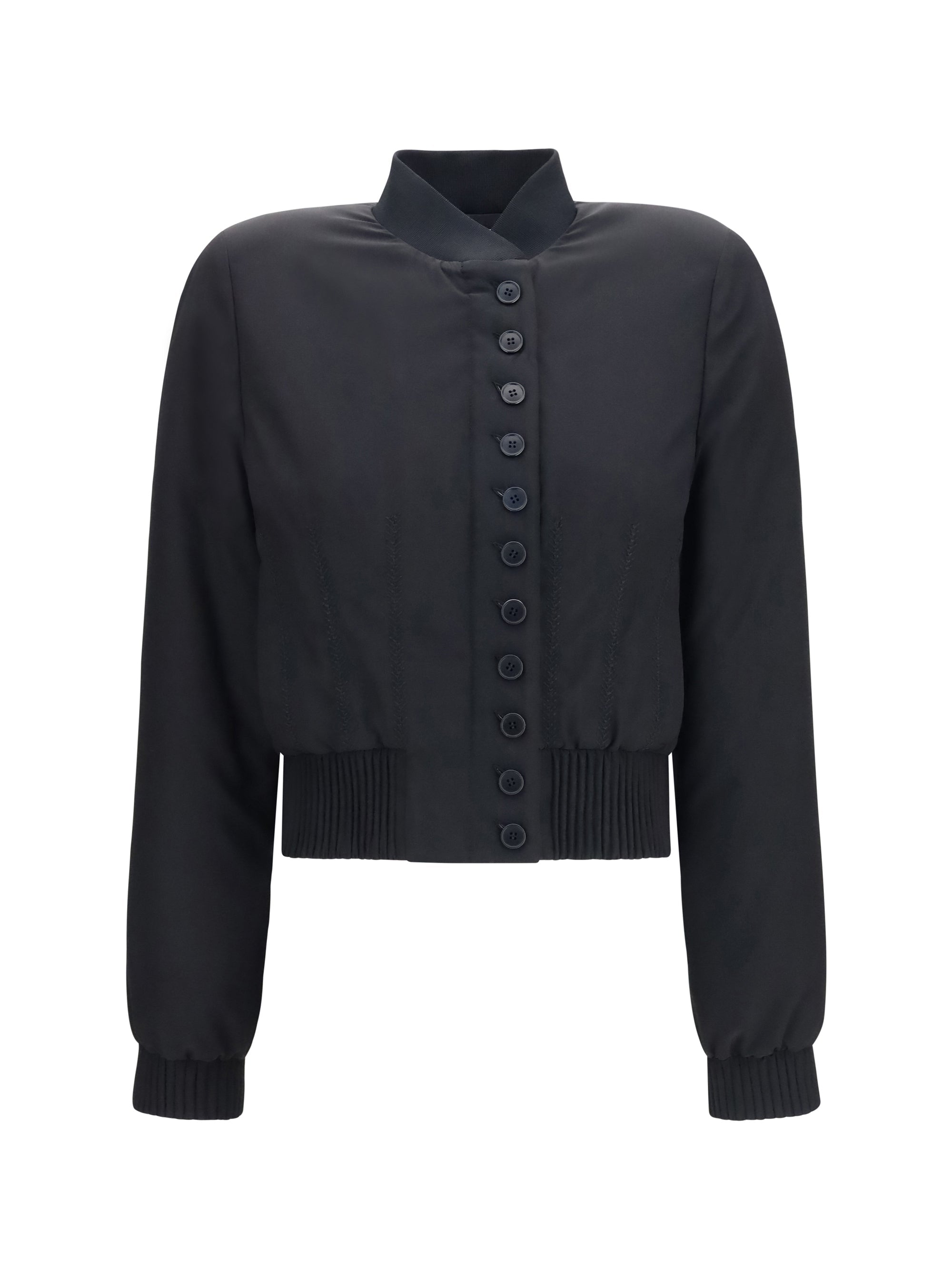 Alexander Mcqueen Women Buttoned Bomber Jacket With Visible Stitching