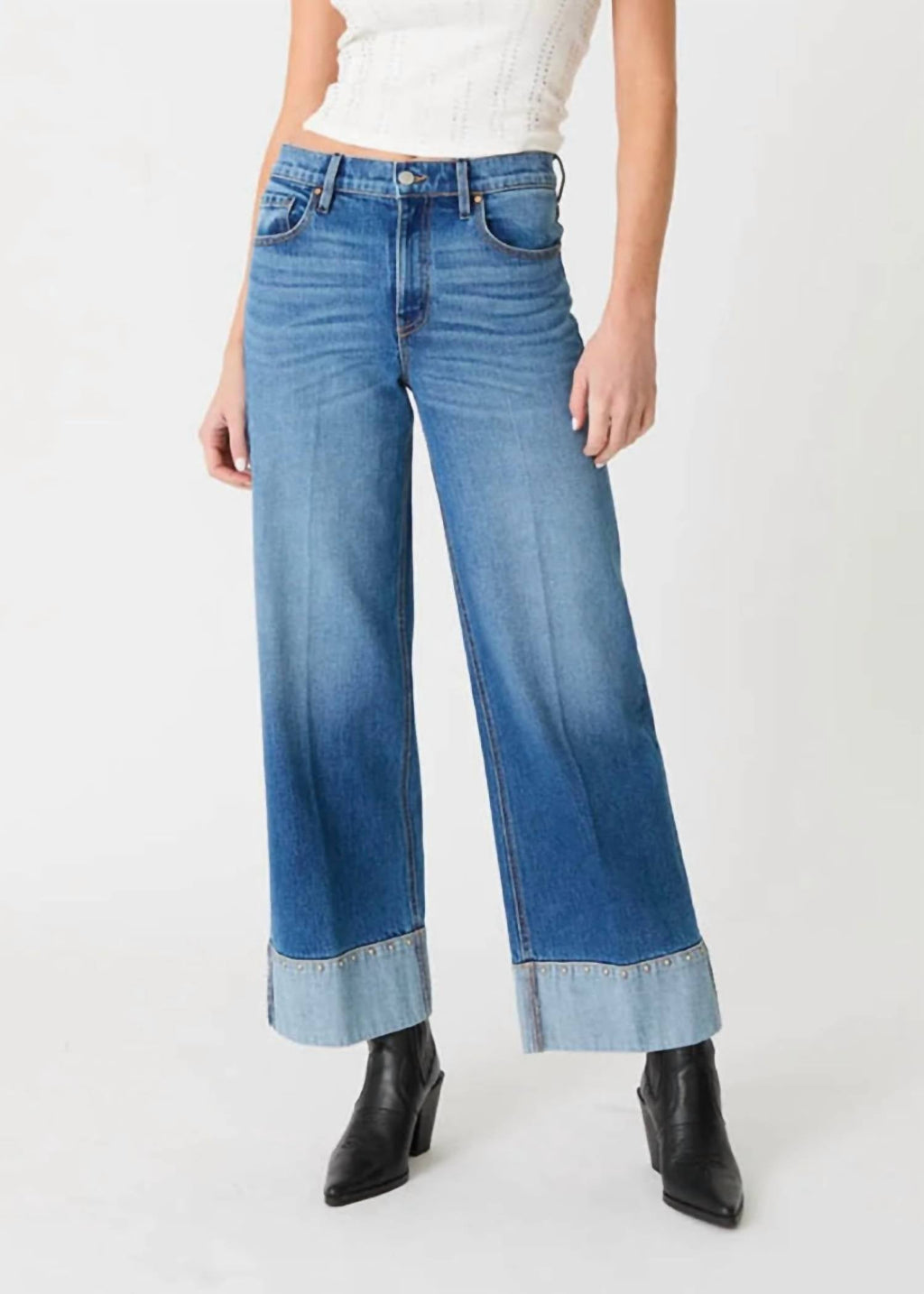 Parker Moment Studded Cuff Denim Jeans In Blue