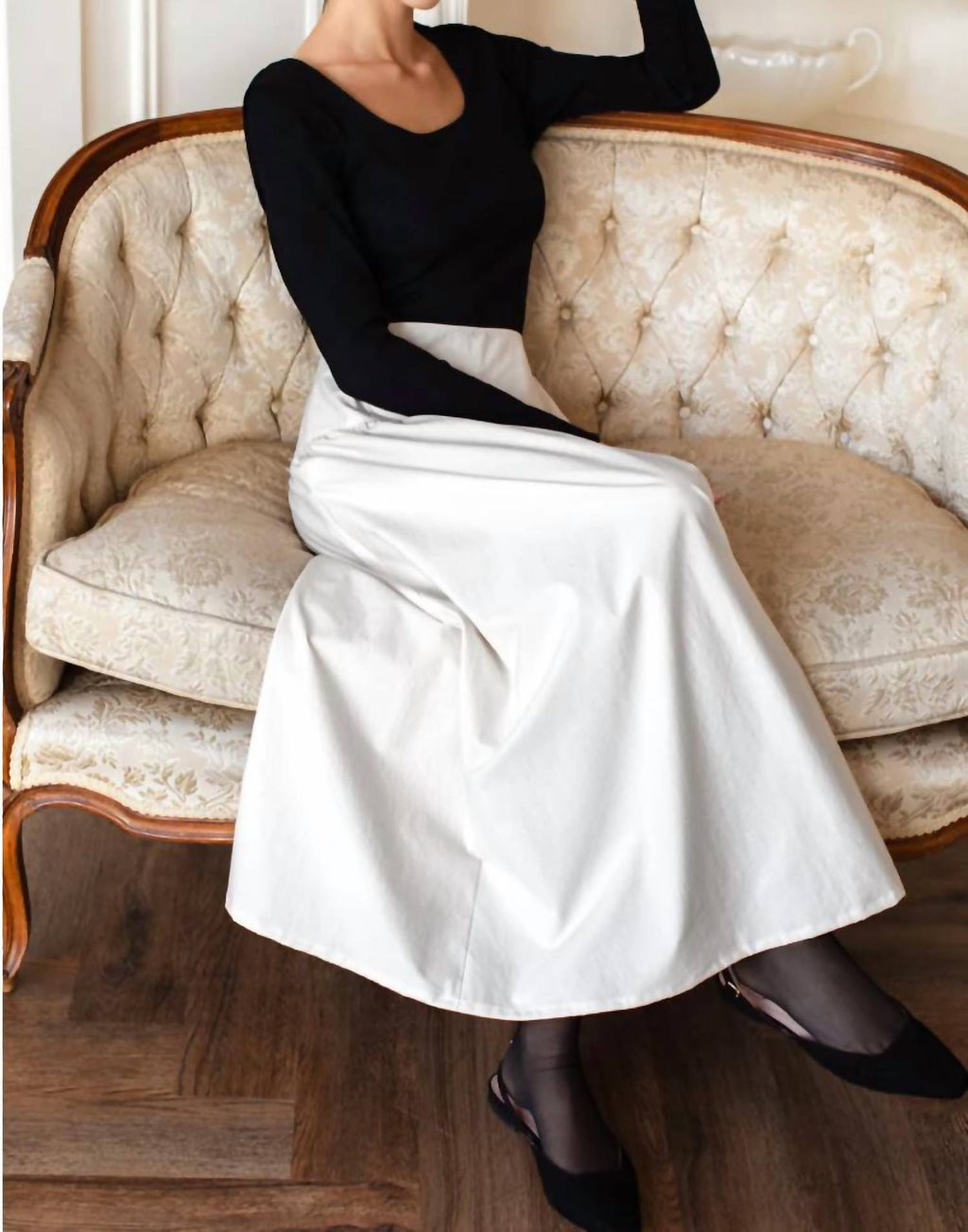 A-Line Maxi Skirt In White Swan