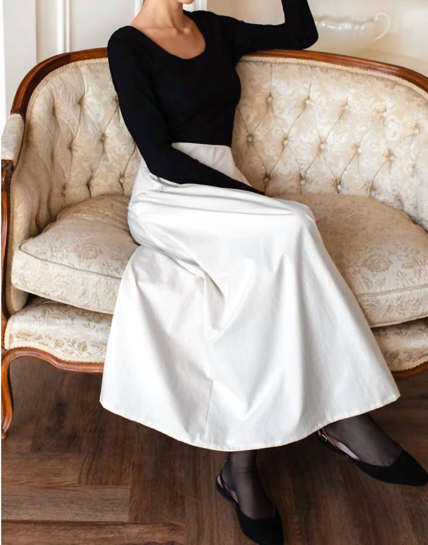 A-Line Maxi Skirt In White Swan