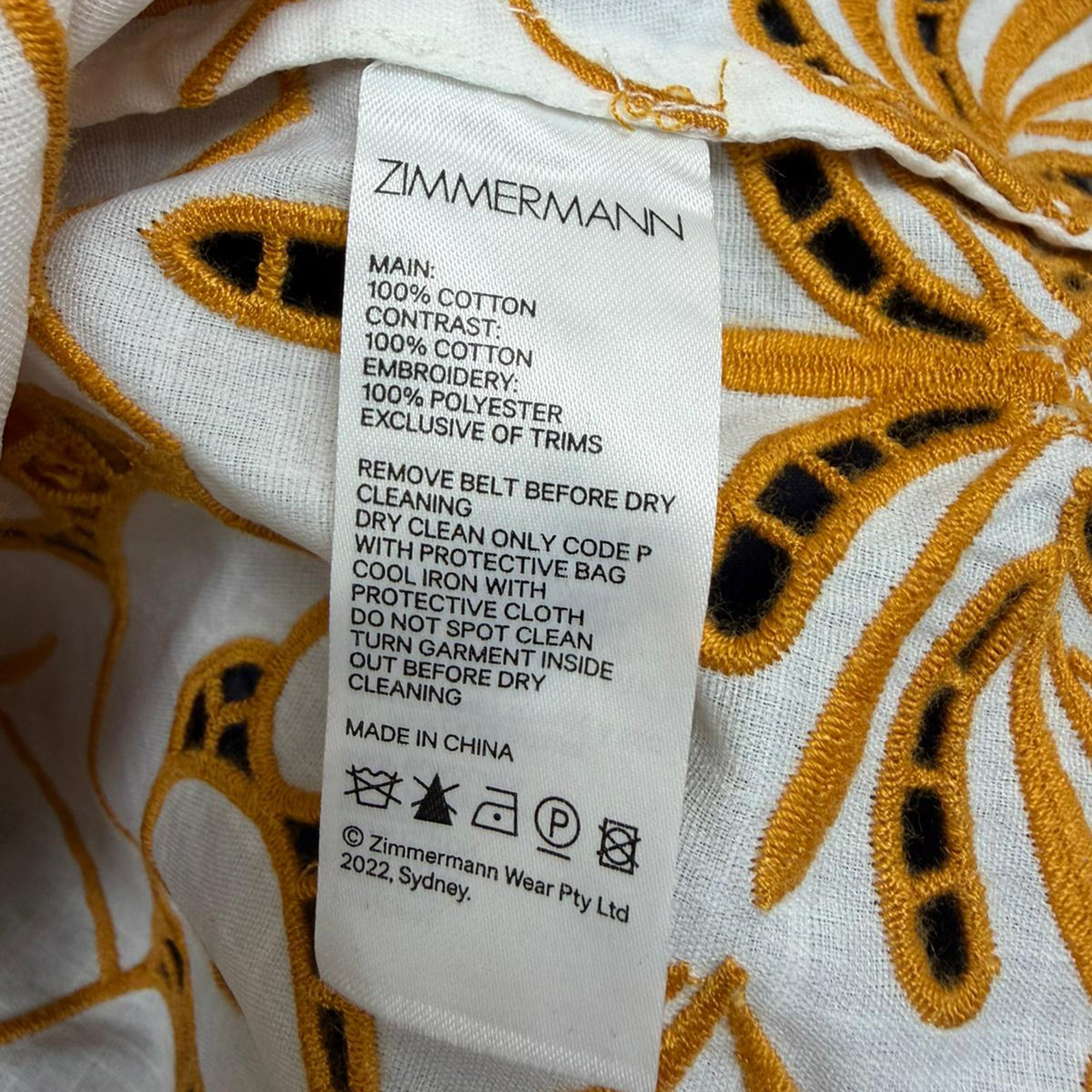 Zimmermann Broderie Anglaise Mini Dress in Mustard Yellow Cotton