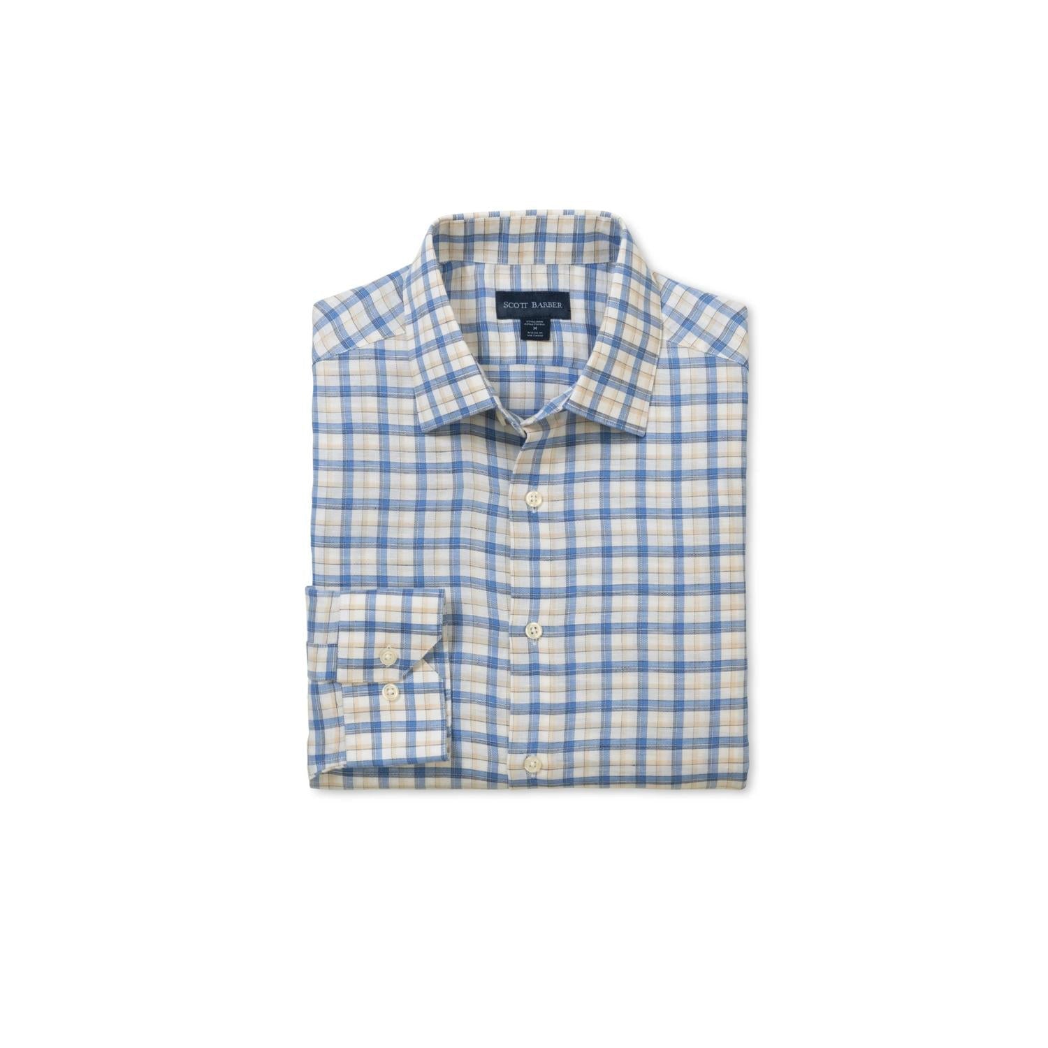 Men's Coastal Linen Plaid Shirt In Blue