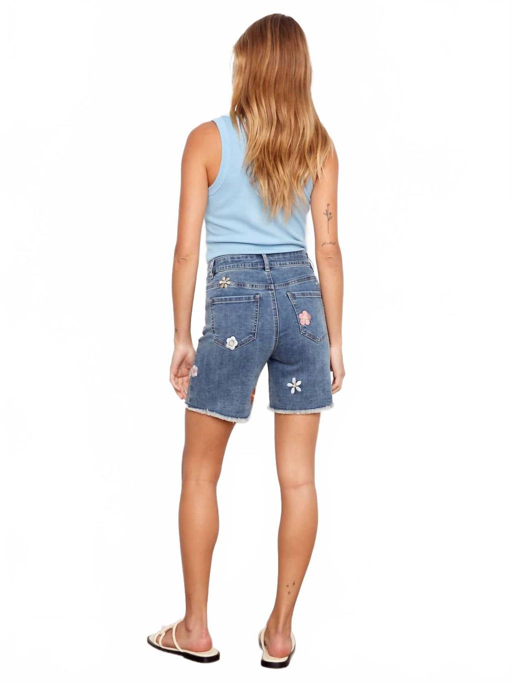 Embroidered Stretch Denim Shorts In Blossom