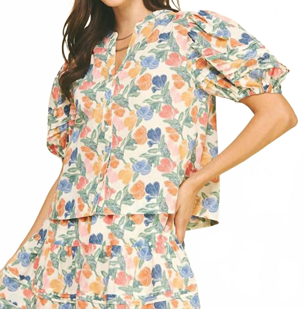Cali Floral Blouse In Cream Multi