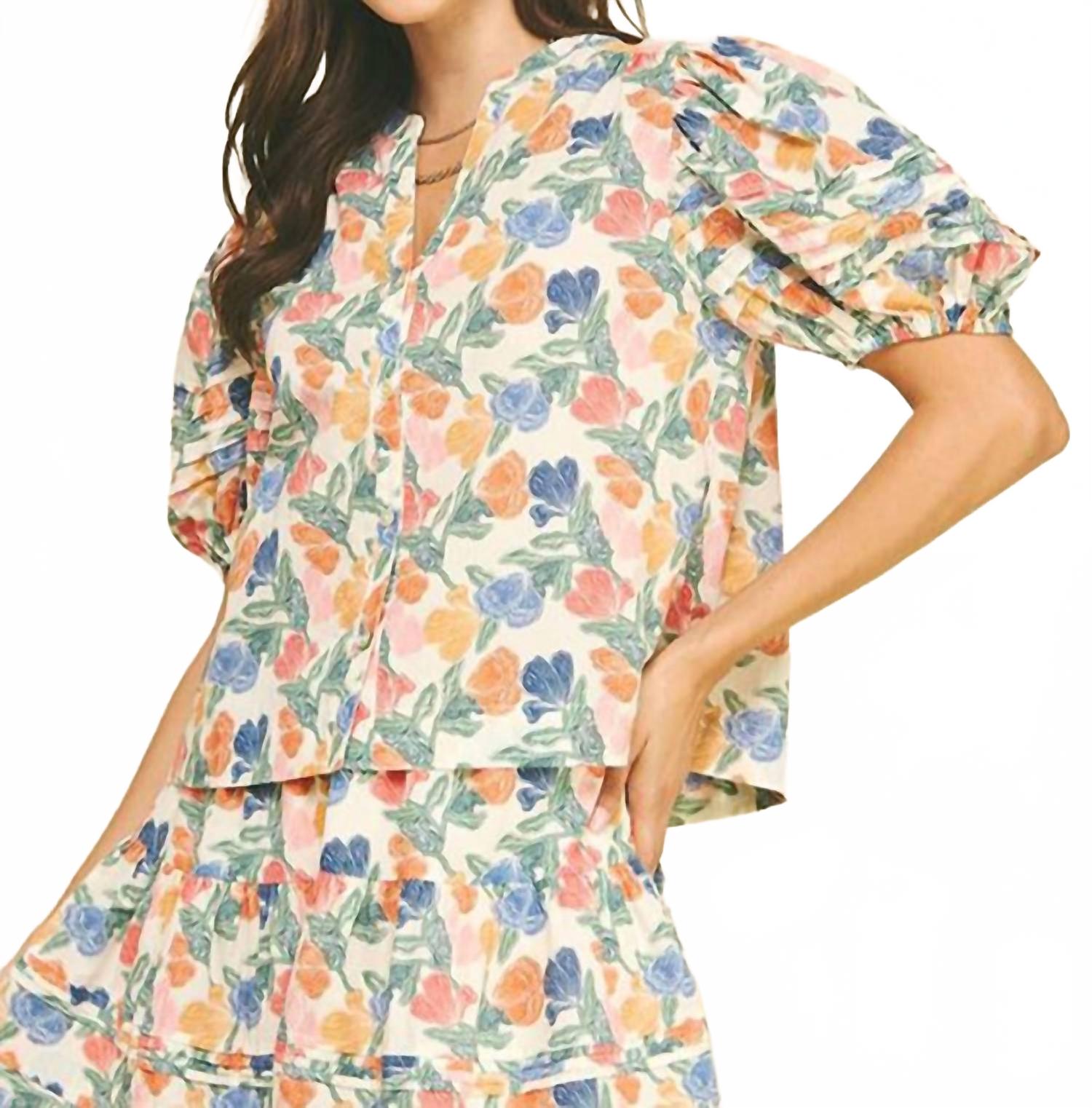Cali Floral Blouse In Cream Multi