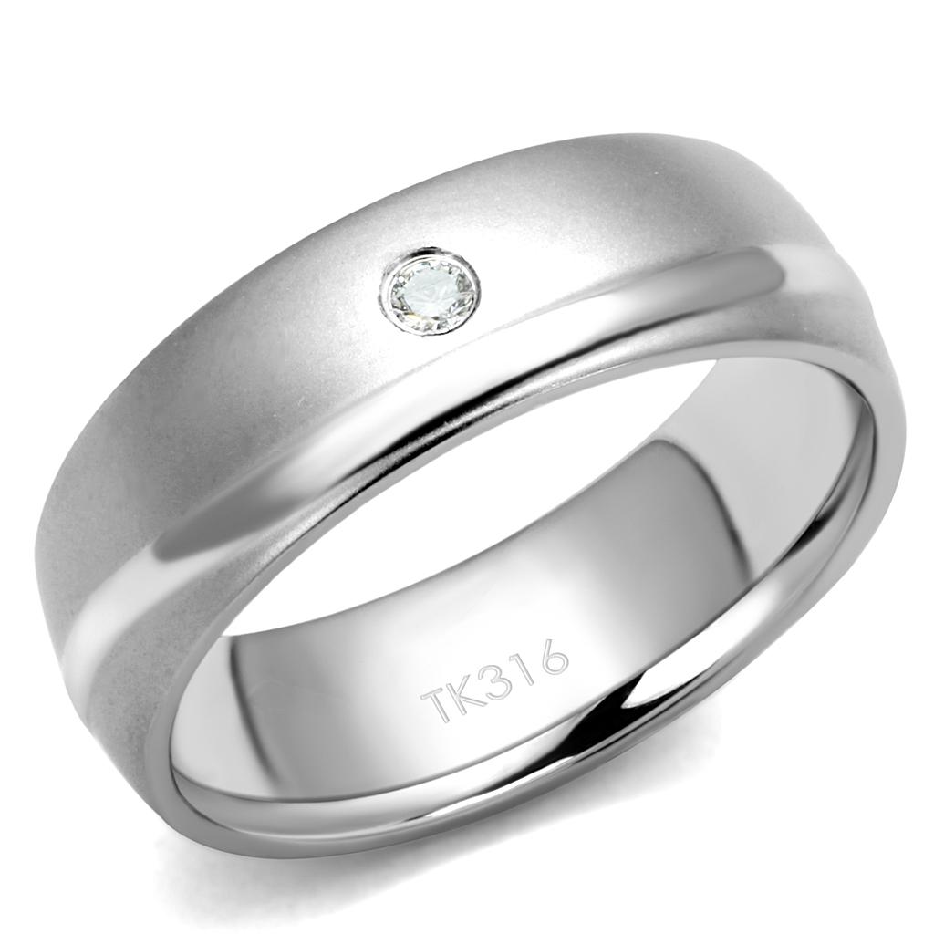High polished (no plating) Stainless Steel Ring with AAA Grade CZ in Clear