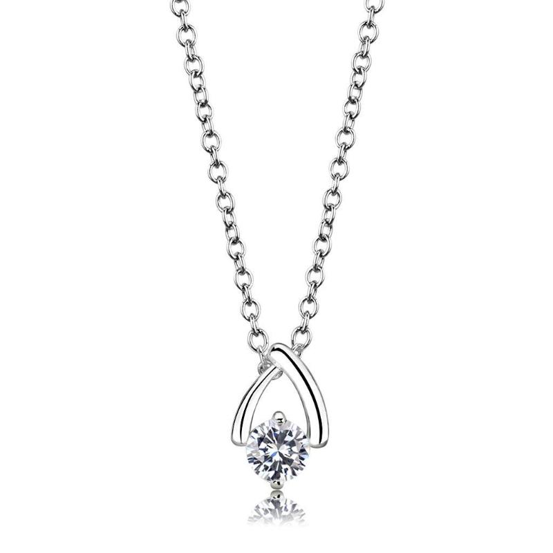 Silver+ e-coating Brass Chain Pendant with AAA Grade CZ in Clear