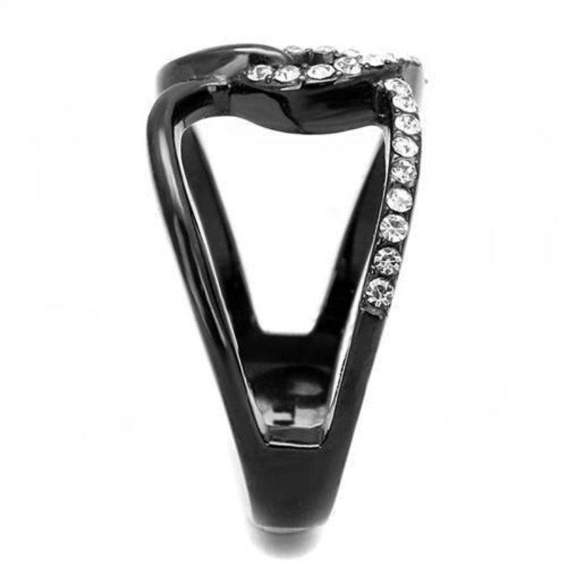 IP Black(Ion Plating) Stainless Steel Ring with Top Grade Crystal in Clear
