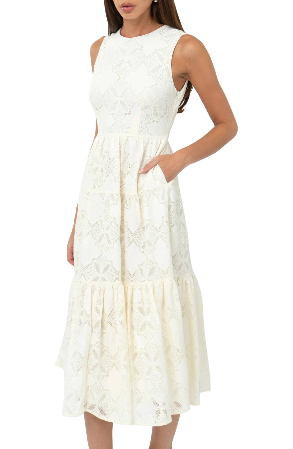 Marina Lace Midi Dress In Cream