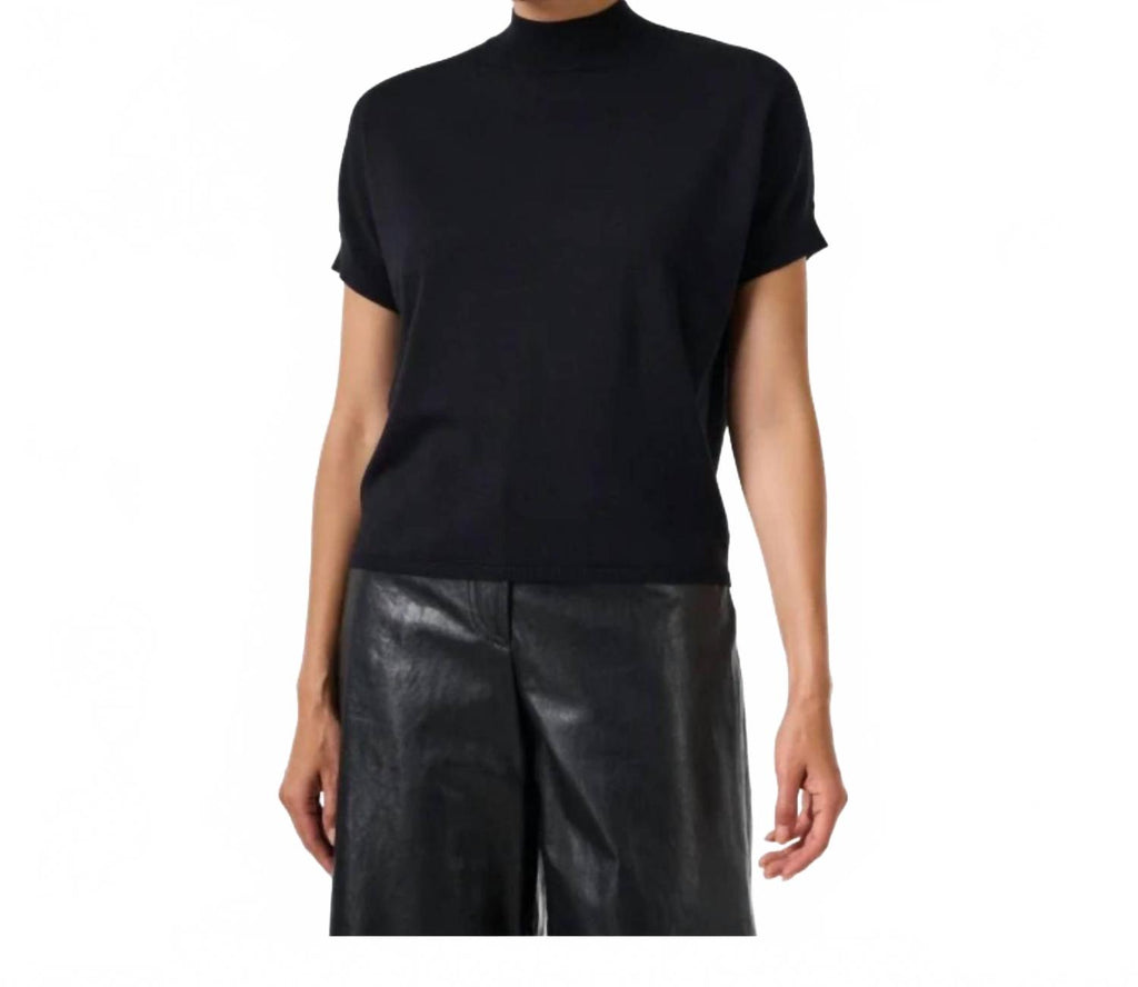 Mock Neck Short Sleeve Top In Black