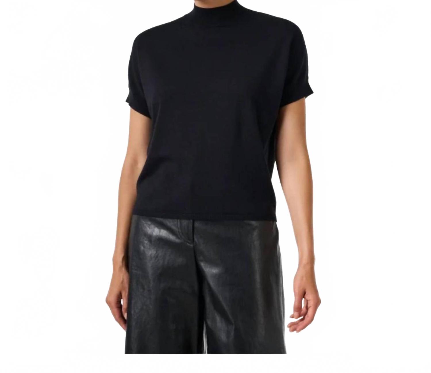 Mock Neck Short Sleeve Top In Black