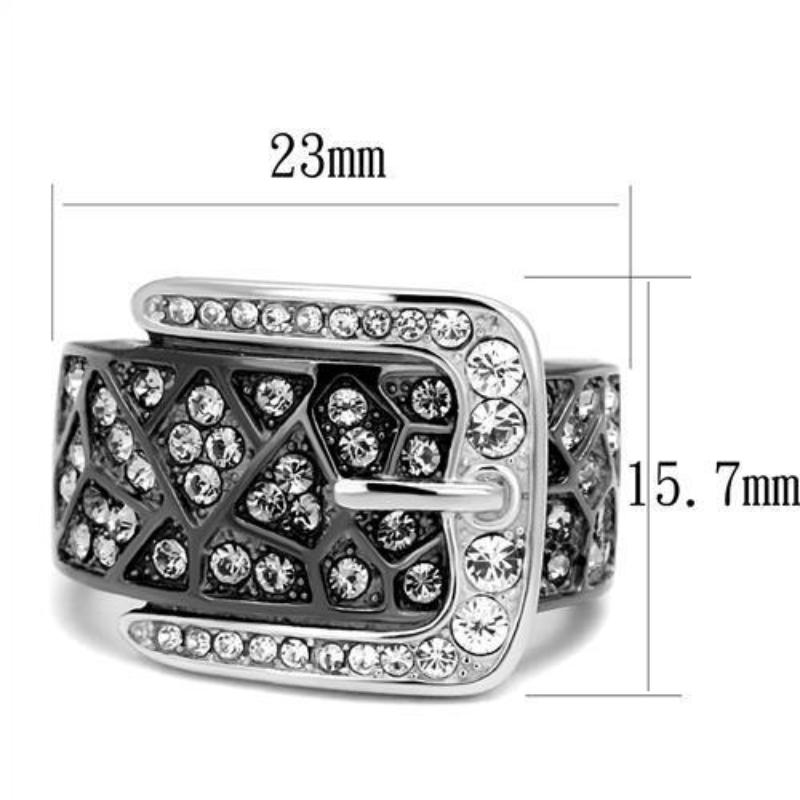 Two-Tone IP Black Stainless Steel Ring with Top Grade Crystal in Black Diamond