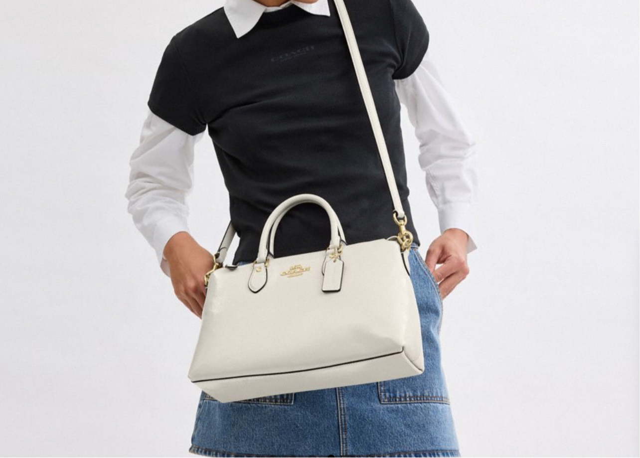 NWT Coach Georgia Satchel Bag In Patent Leather Gold/Pearl