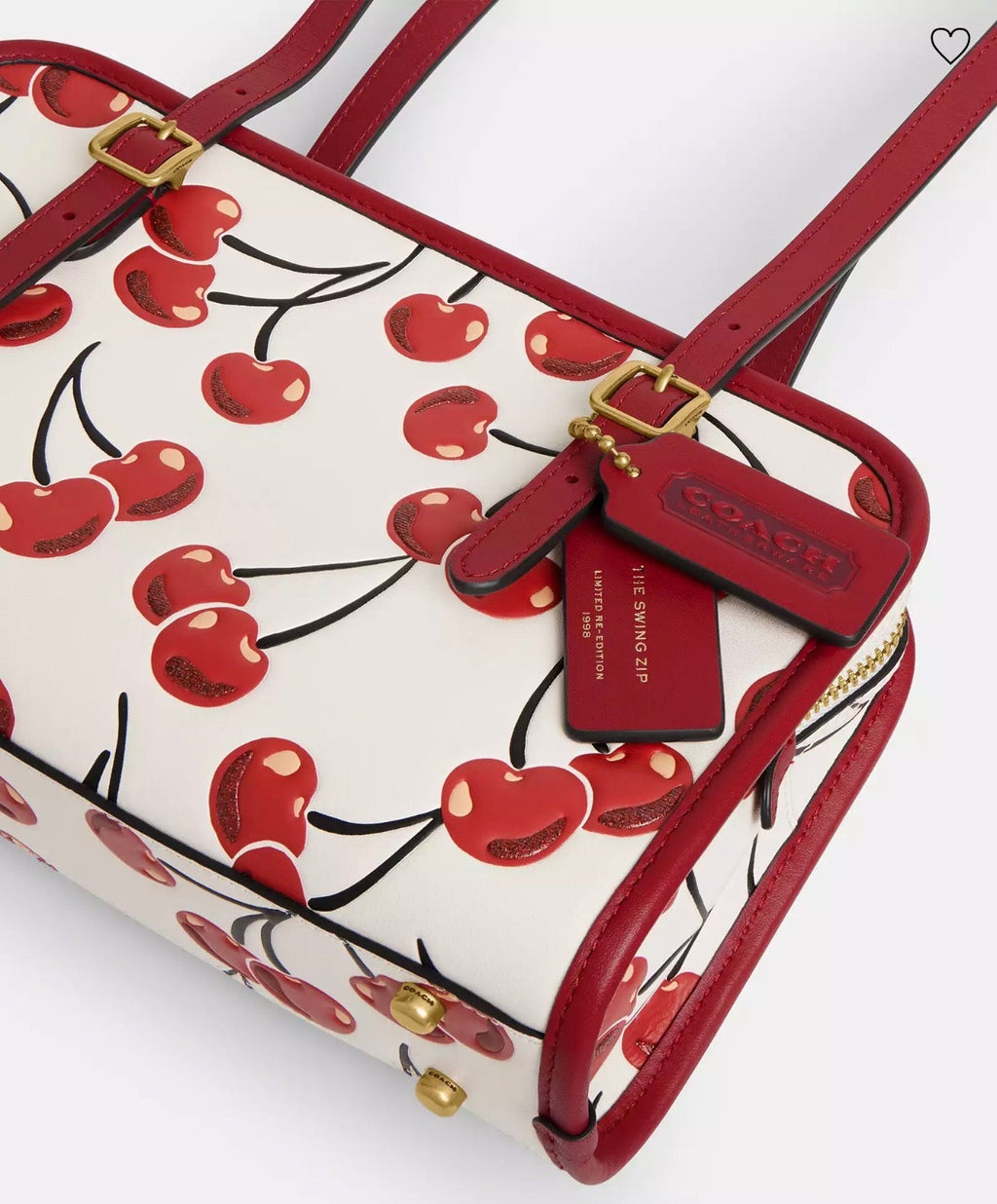 NWT Coach Leather Swing Zip Bag With Cherry Print