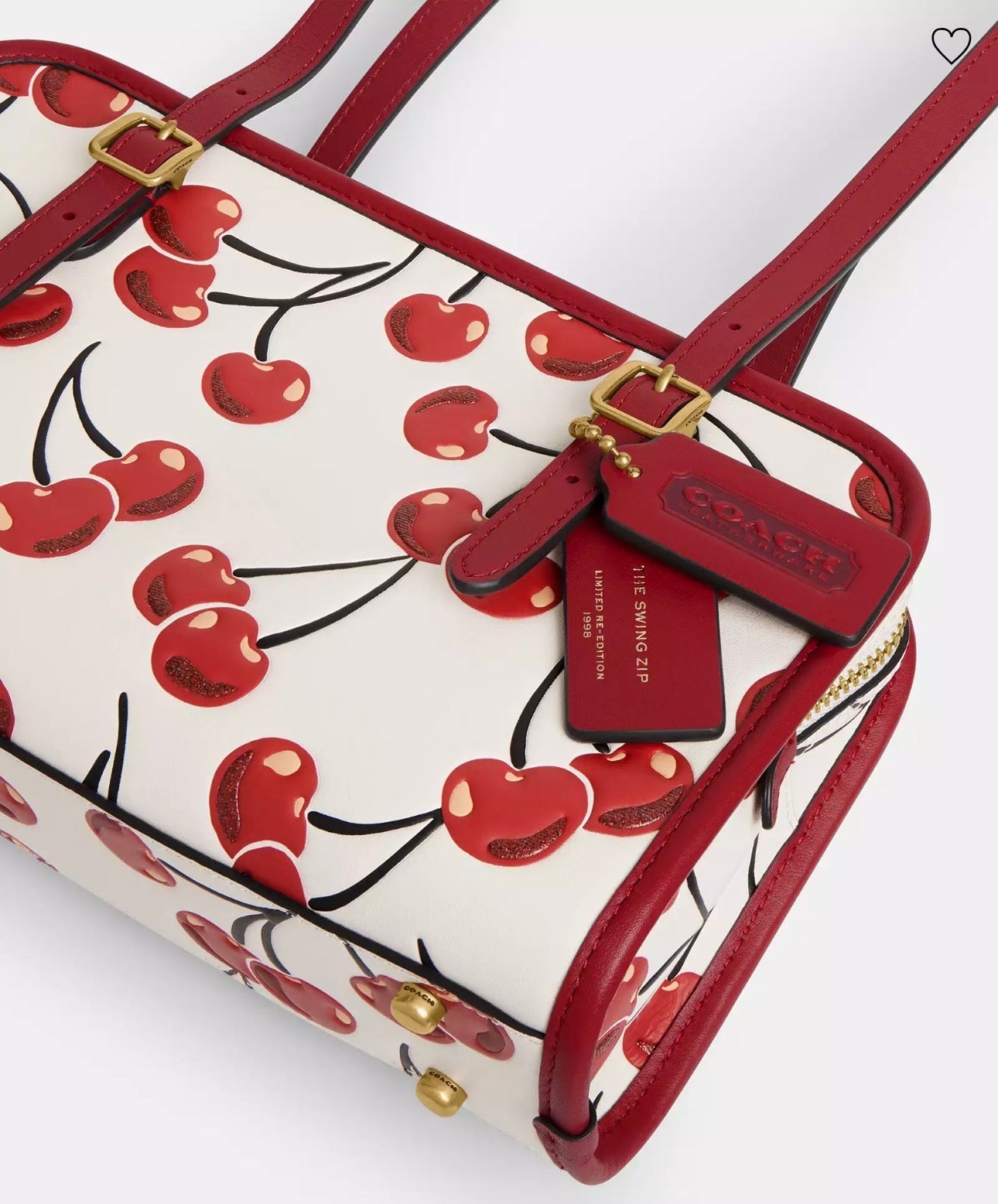 NWT Coach Leather Swing Zip Bag With Cherry Print