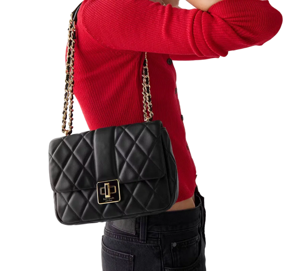NWT Kate Spade Carey Quilted Leather Small Flap Crossbody Bag In Black