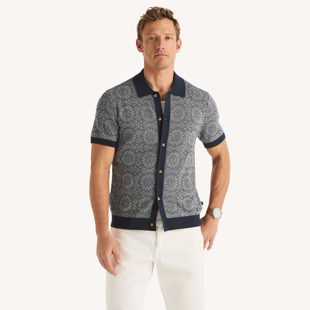 Nautica Mens Jacquard Button-Front Sweater Polo