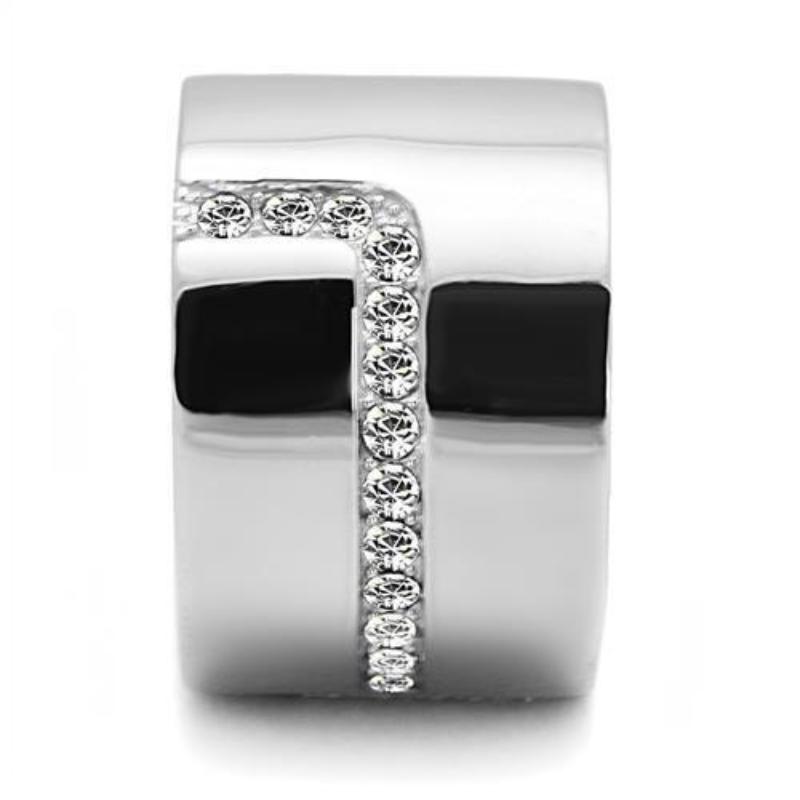High polished (no plating) Stainless Steel Ring with Top Grade Crystal in Clear