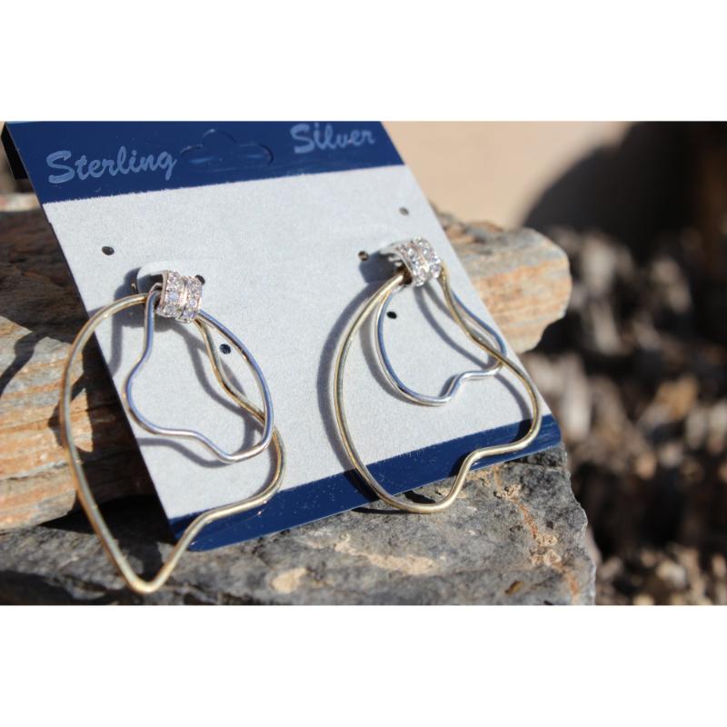 Two Tone 925 Sterling Silver Earrings with AAA Grade CZ in Clear
