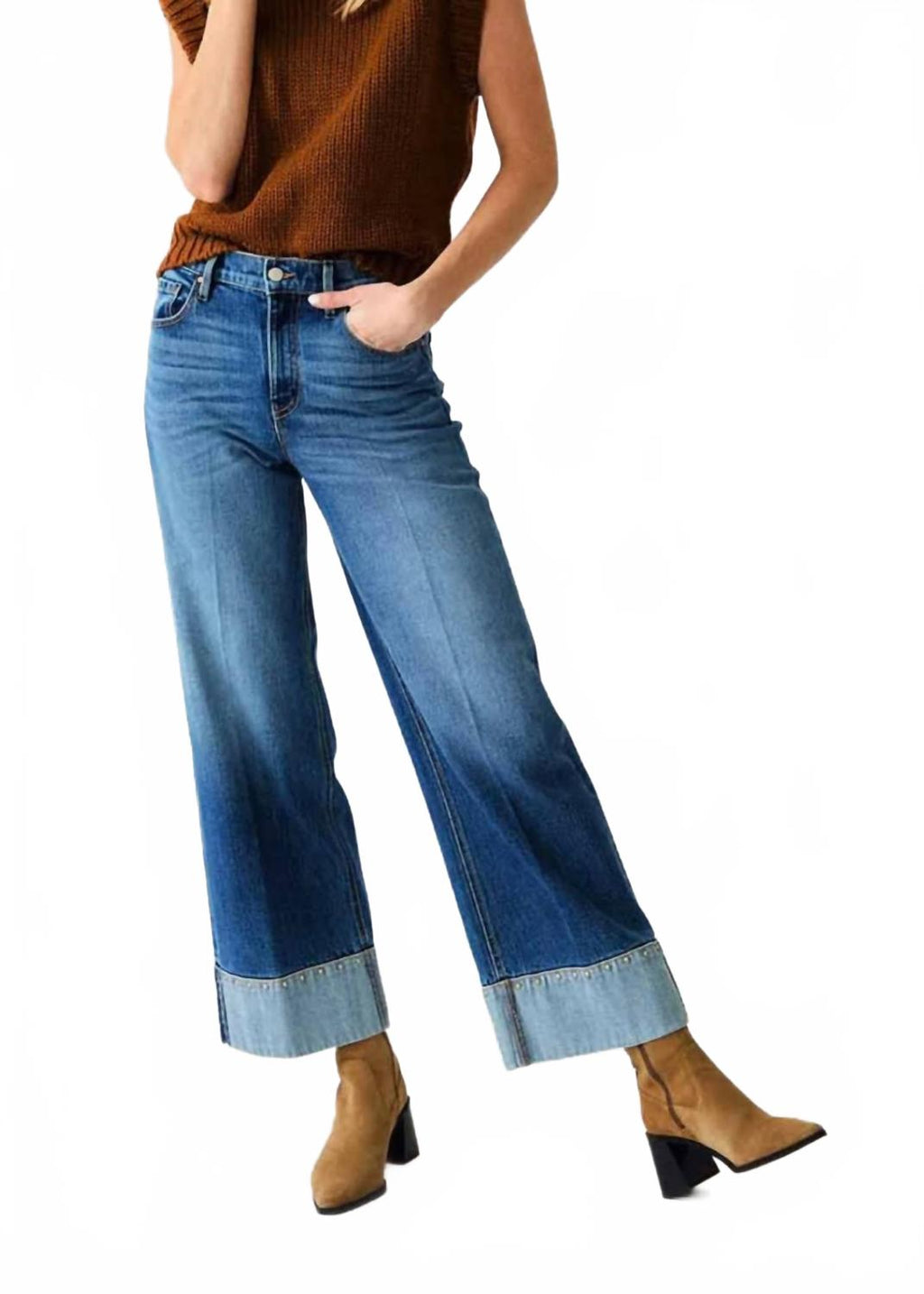 Parker Moment Studded Cuff Denim Jeans In Blue