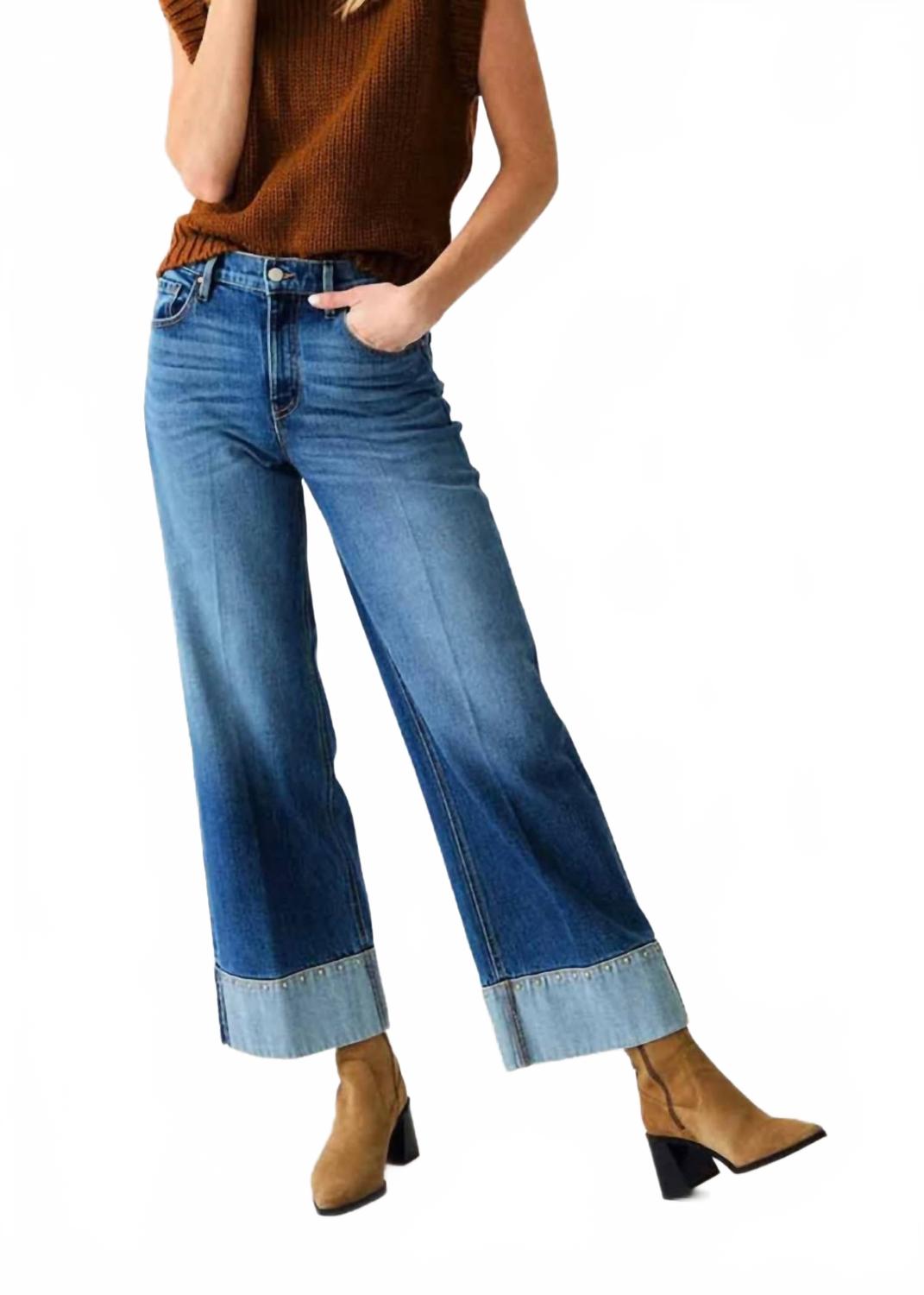 Parker Moment Studded Cuff Denim Jeans In Blue