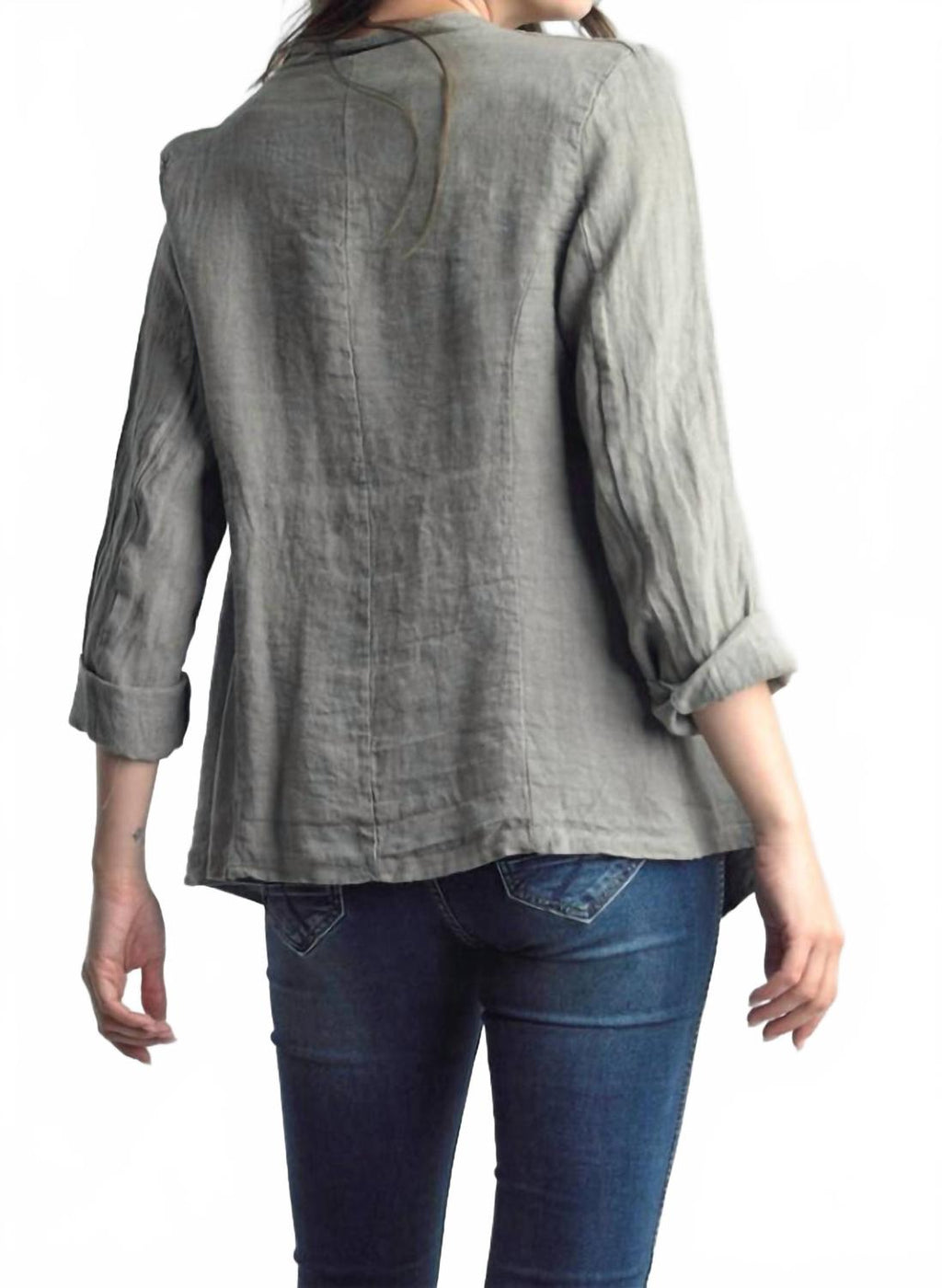 For You Linen Open Front Jacket In Taupe