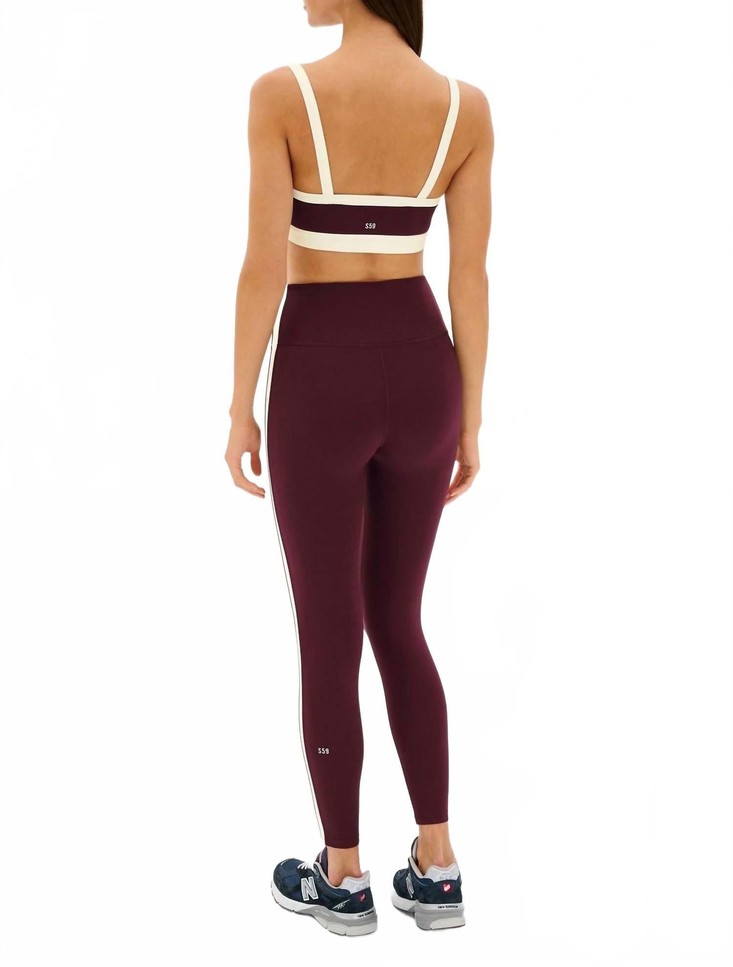 Clare High Waist Rigor 7/8 Leggings In Dark Cherry/cream